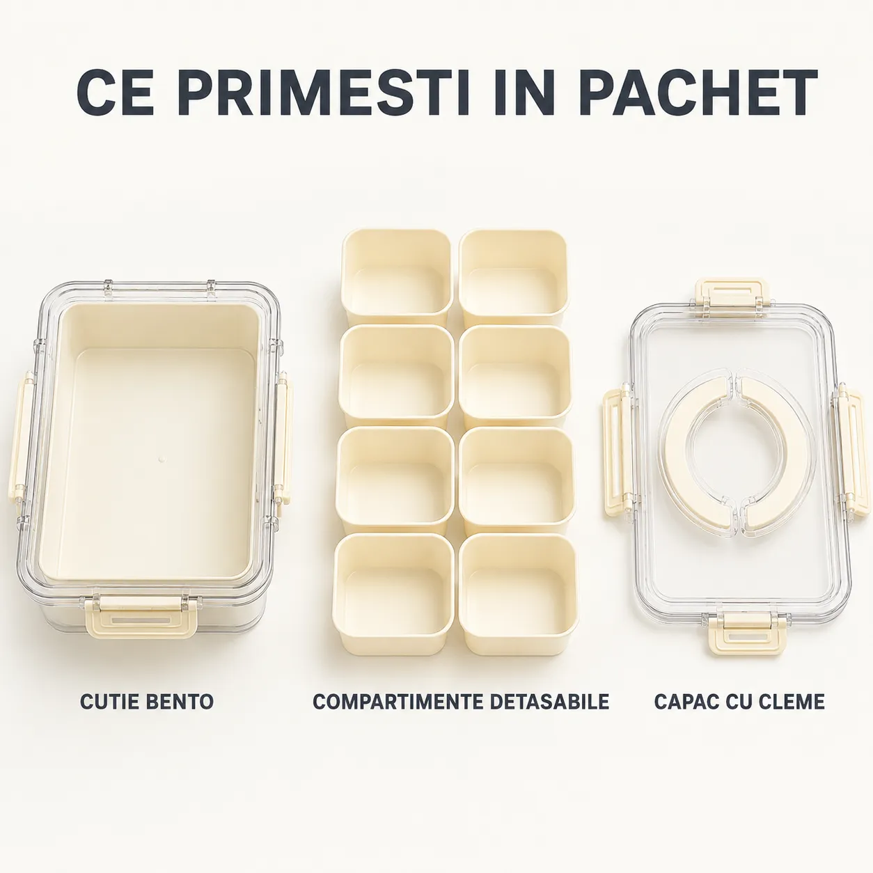 Timebox cutie pranz 8 compartimente bej 800-1000ml etansa