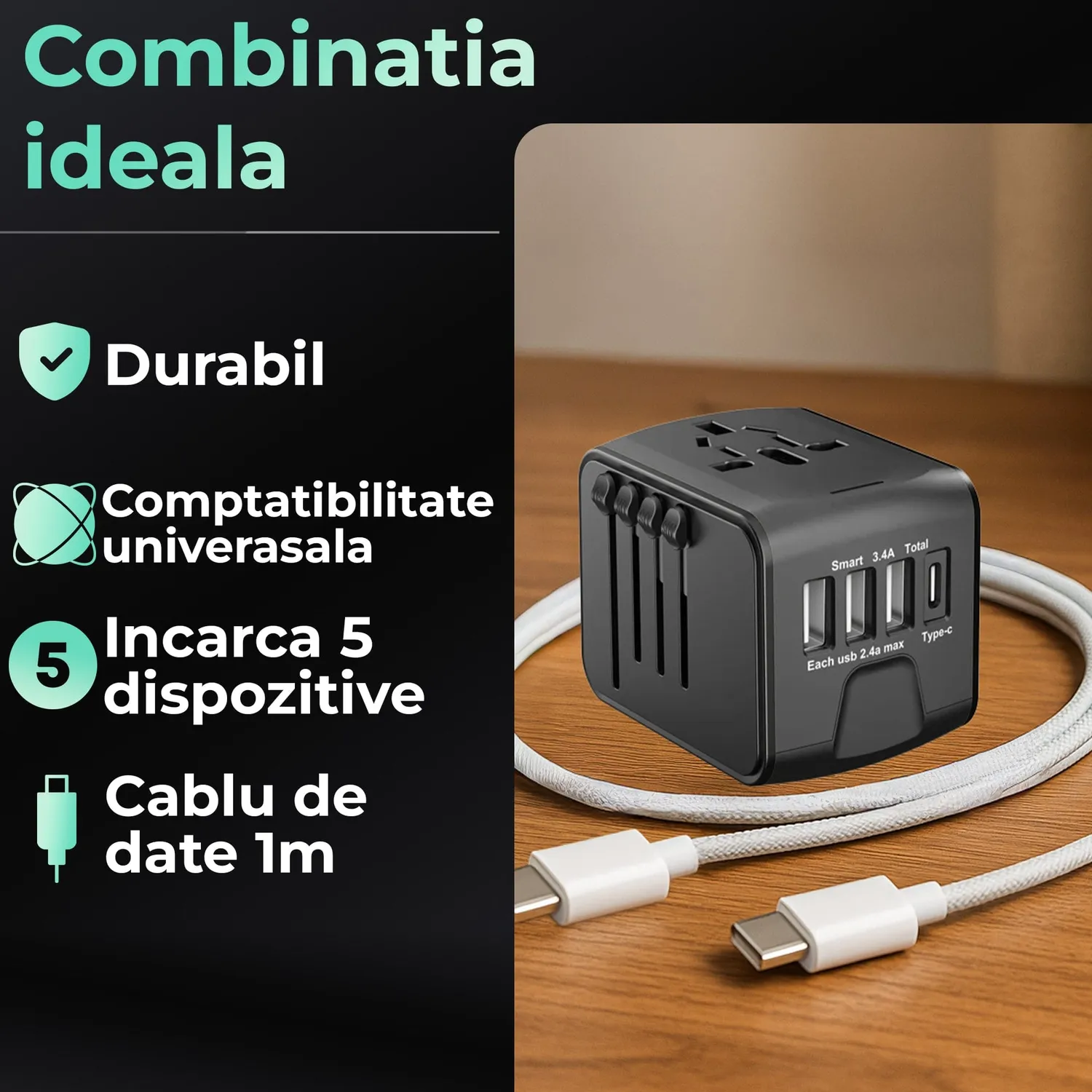 Timebox set călătorie adaptor universal + cablu 66W
