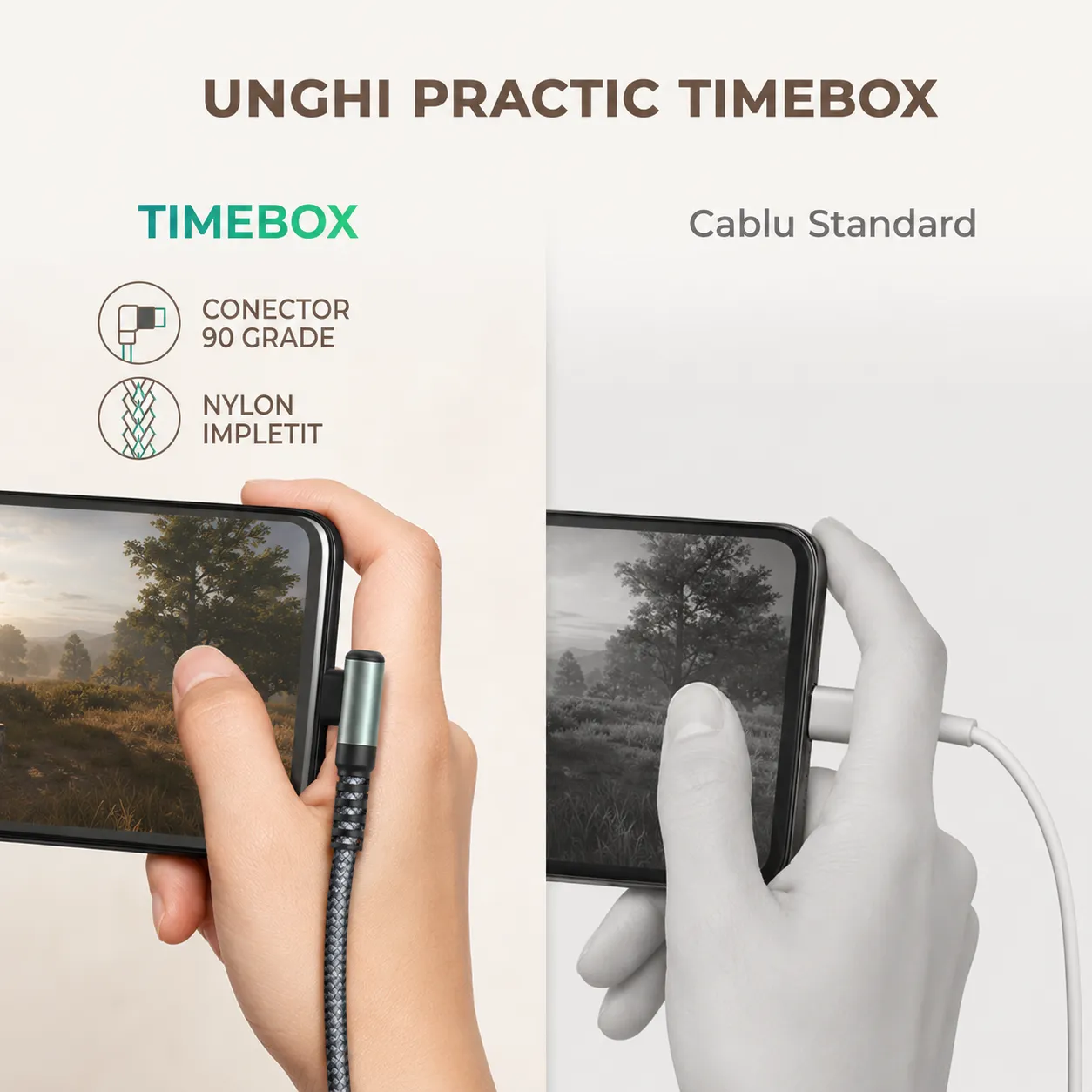 Timebox 1m 90 cablu USB-C negru QC3