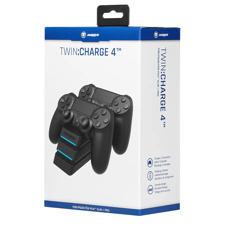 snakebyte Twin Charge 4 statie incarcare PS4 neagra 2 sloturi