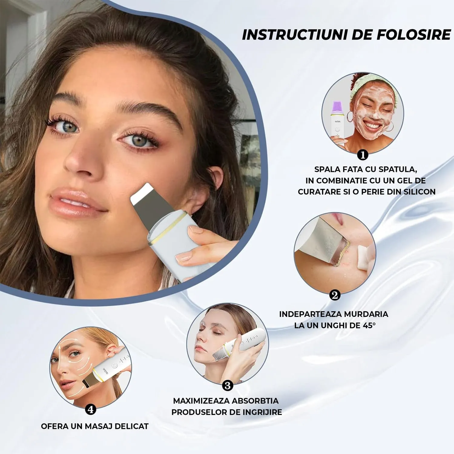Aparat curățare facială Timebox 4 în 1 ultrasunete