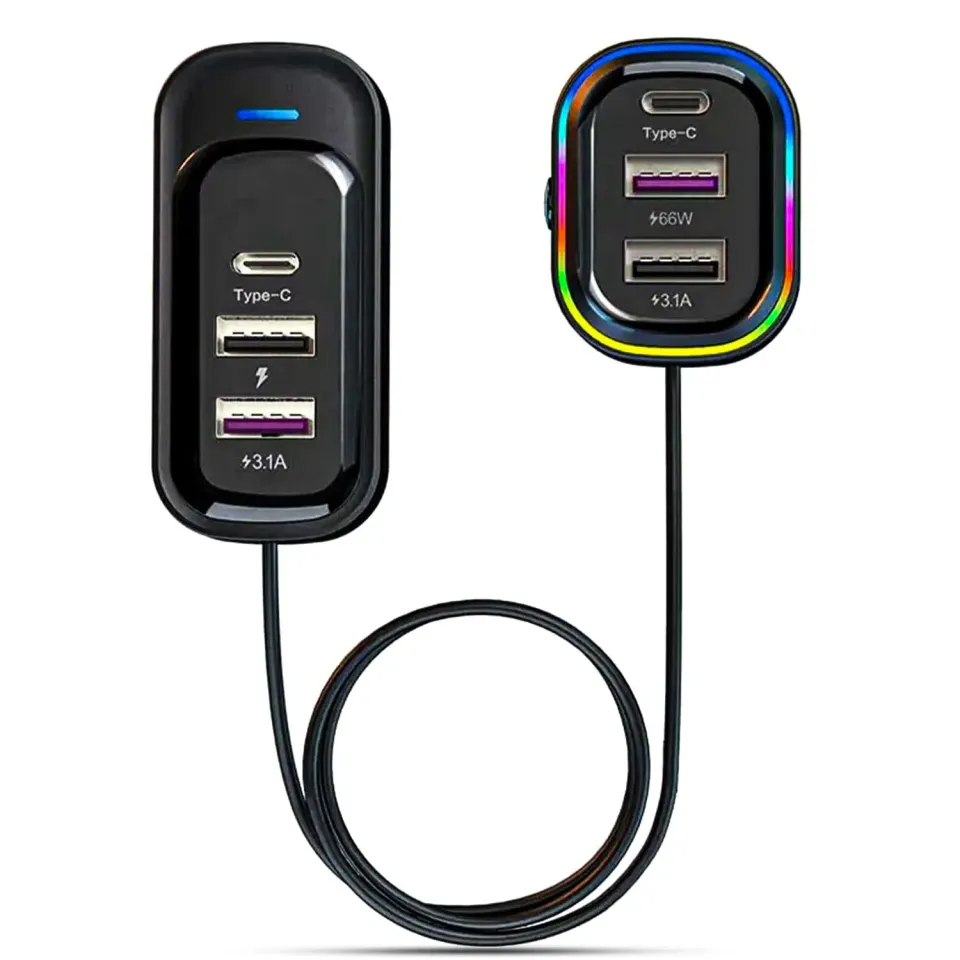 Timebox 66W încărcător auto 6 în 1 USB-C negru