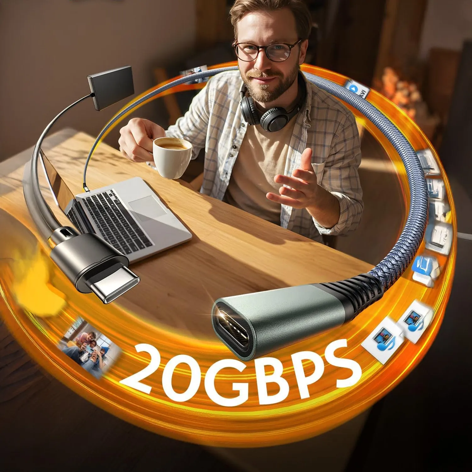Timebox USB-C prelungitor 3m gri 20Gbps 240W 4K