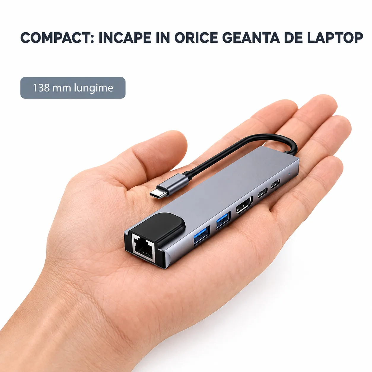 Timebox Hub USB 6 in 1 Type-C Ethernet Argintiu