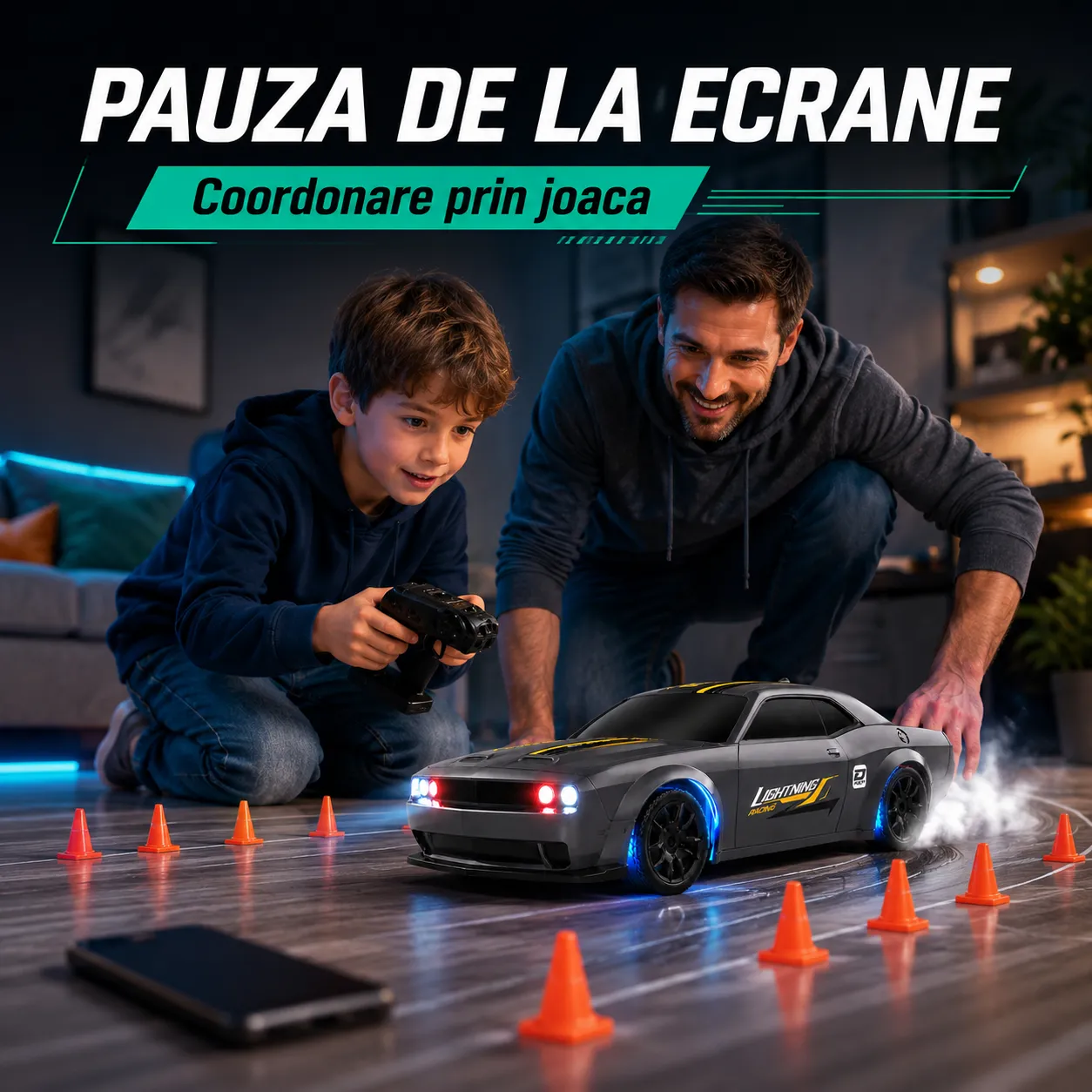 Timebox masina RC drift 1:43 gri cu telecomanda