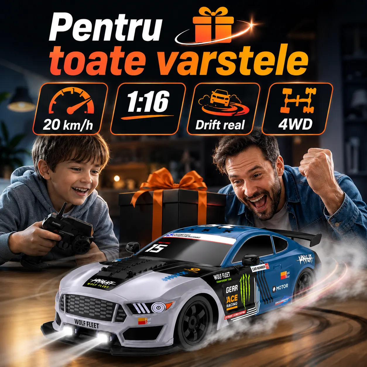 Timebox Drift Car masina telecomanda 1:16 20km/h albastru