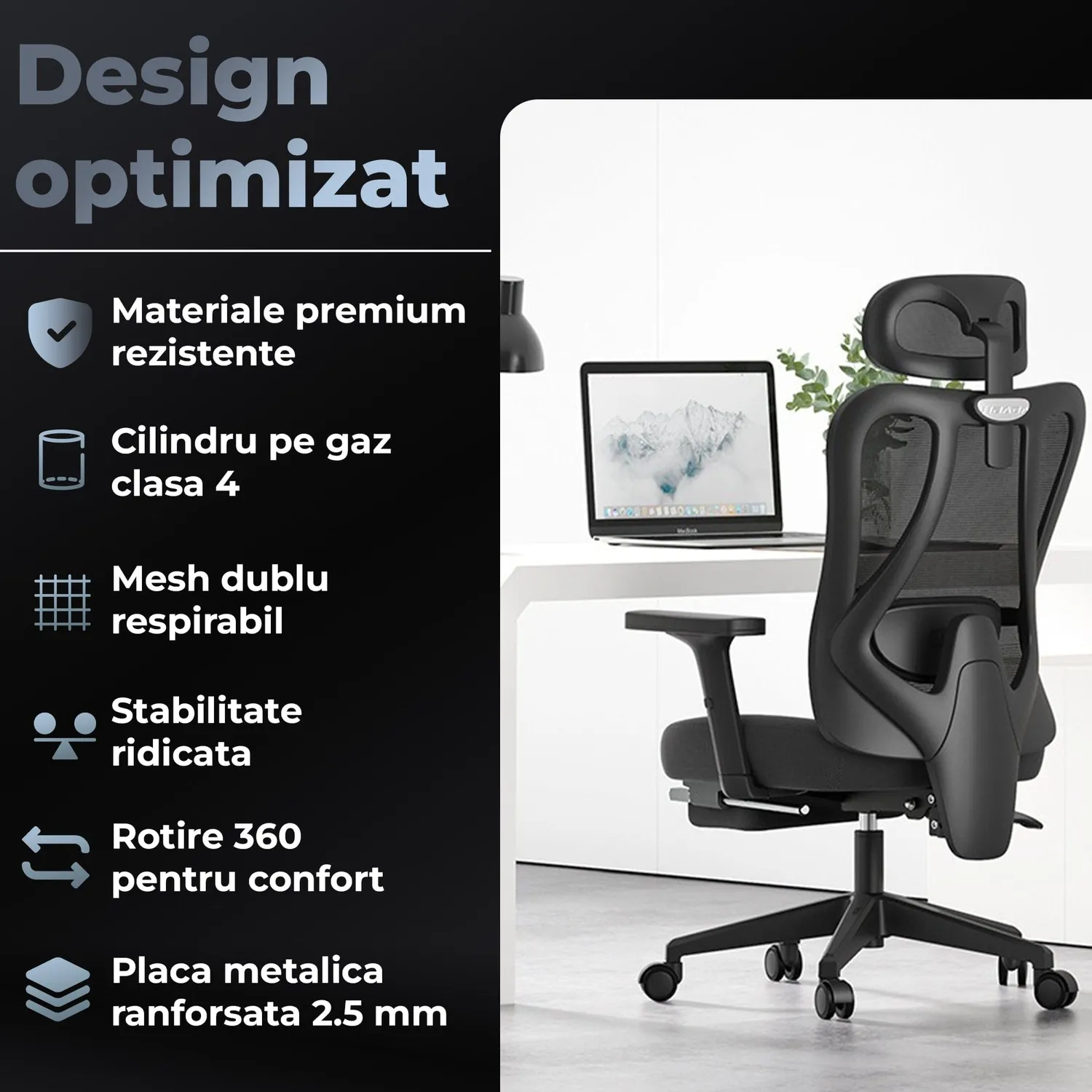 Timebox Ergonomic scaun birou negru mesh
