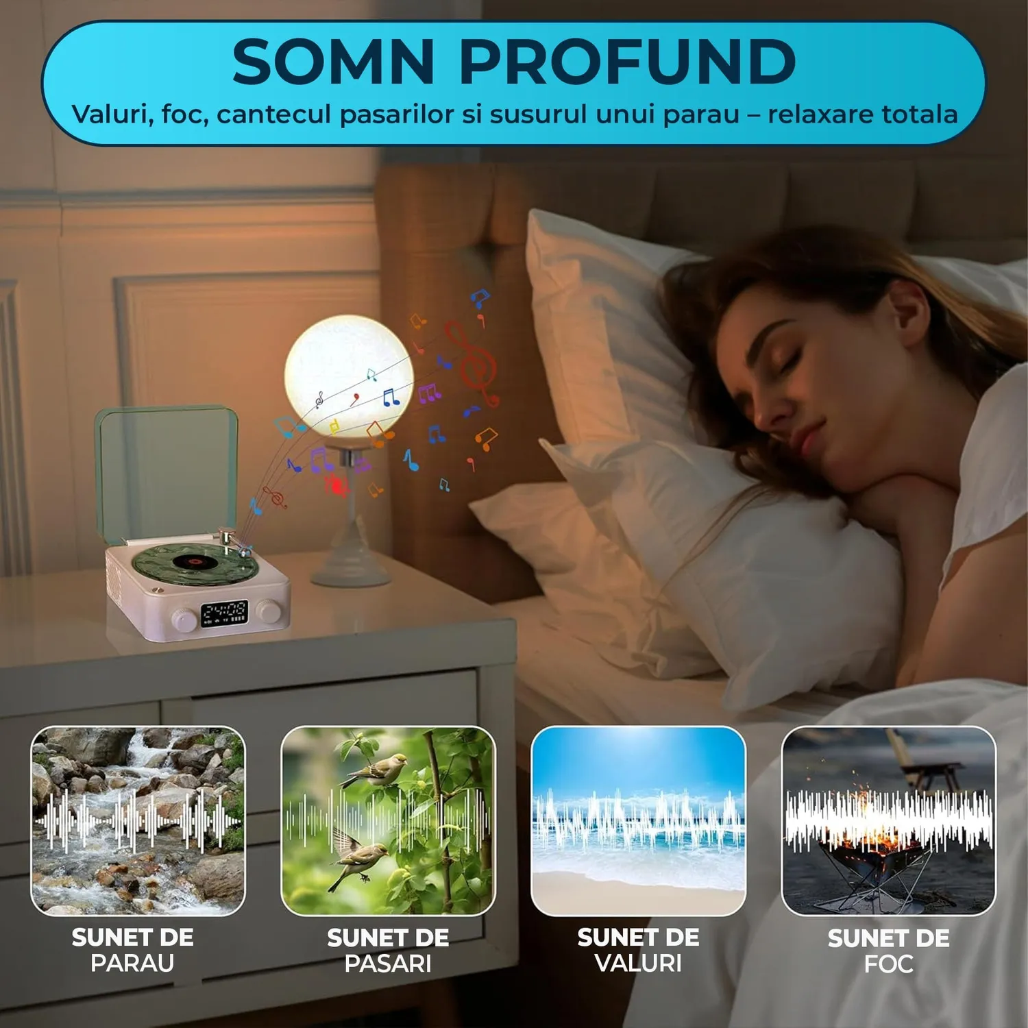 Timebox boxa portabila Vinyl alba Bluetooth ceas proiector
