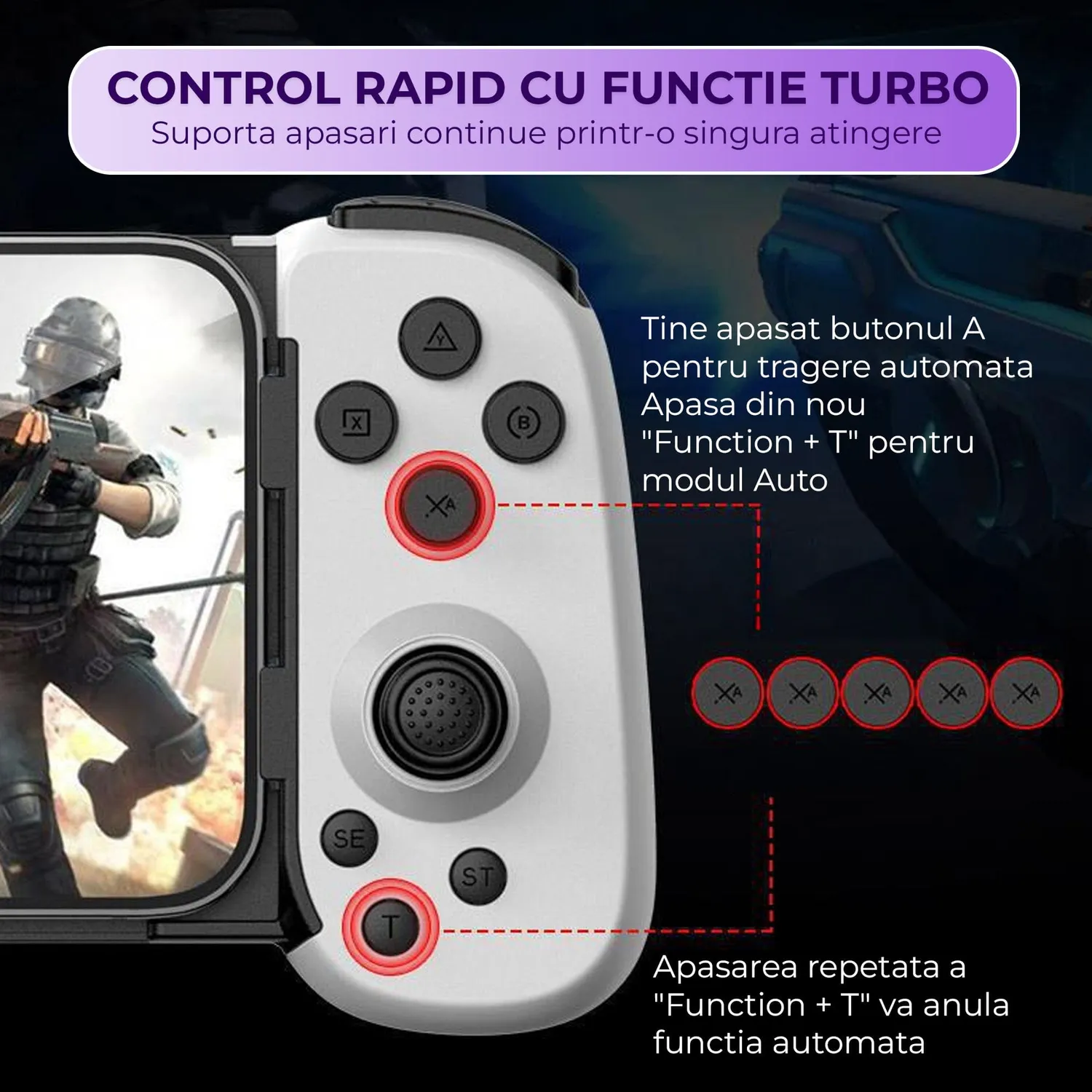 Timebox Gamepad Controller Wireless Bluetooth 5.0 Alb Hall