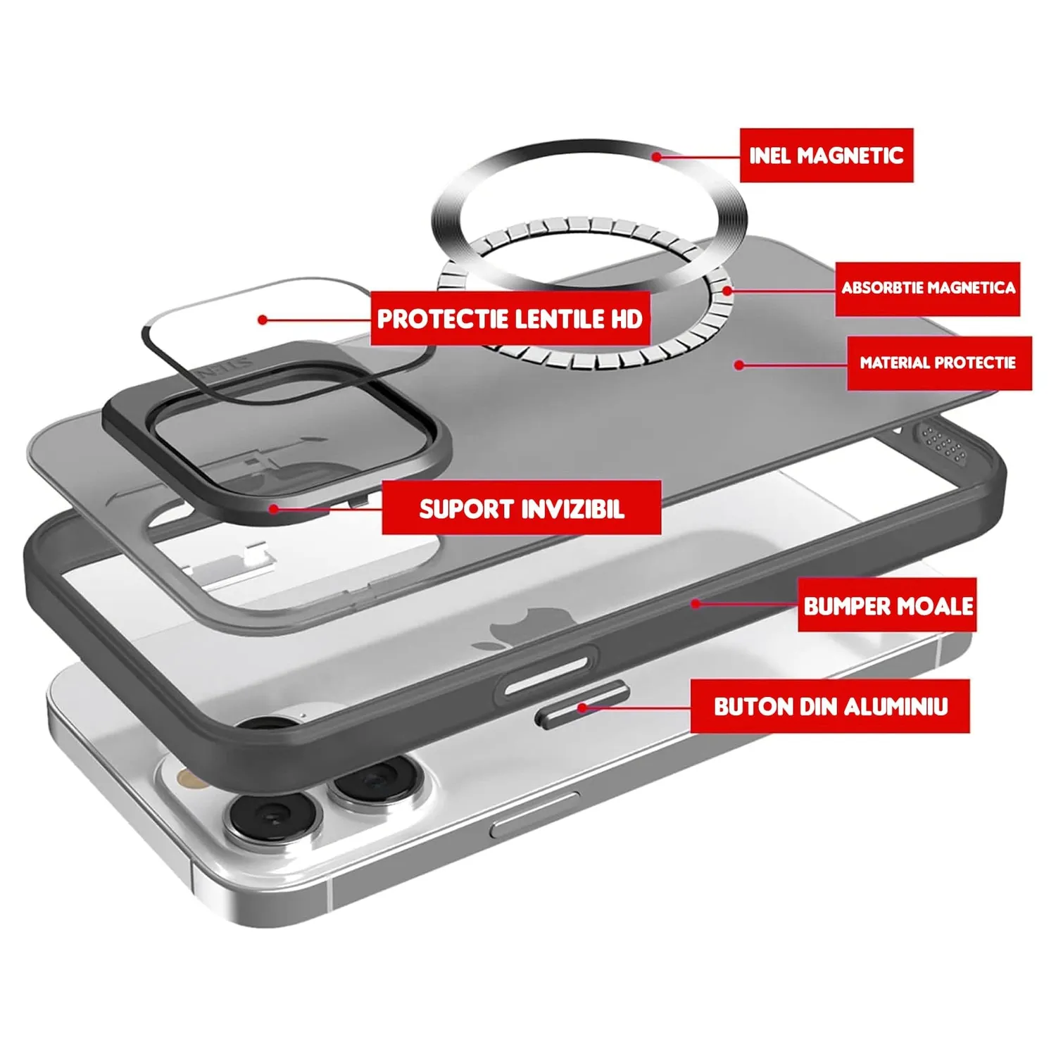 Husa Timebox iPhone 15 Pro Max MagSafe neagra cu suport