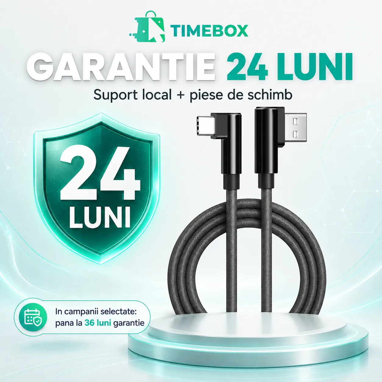 Timebox cablu USB-C 3m negru 90 grade împletit 10W