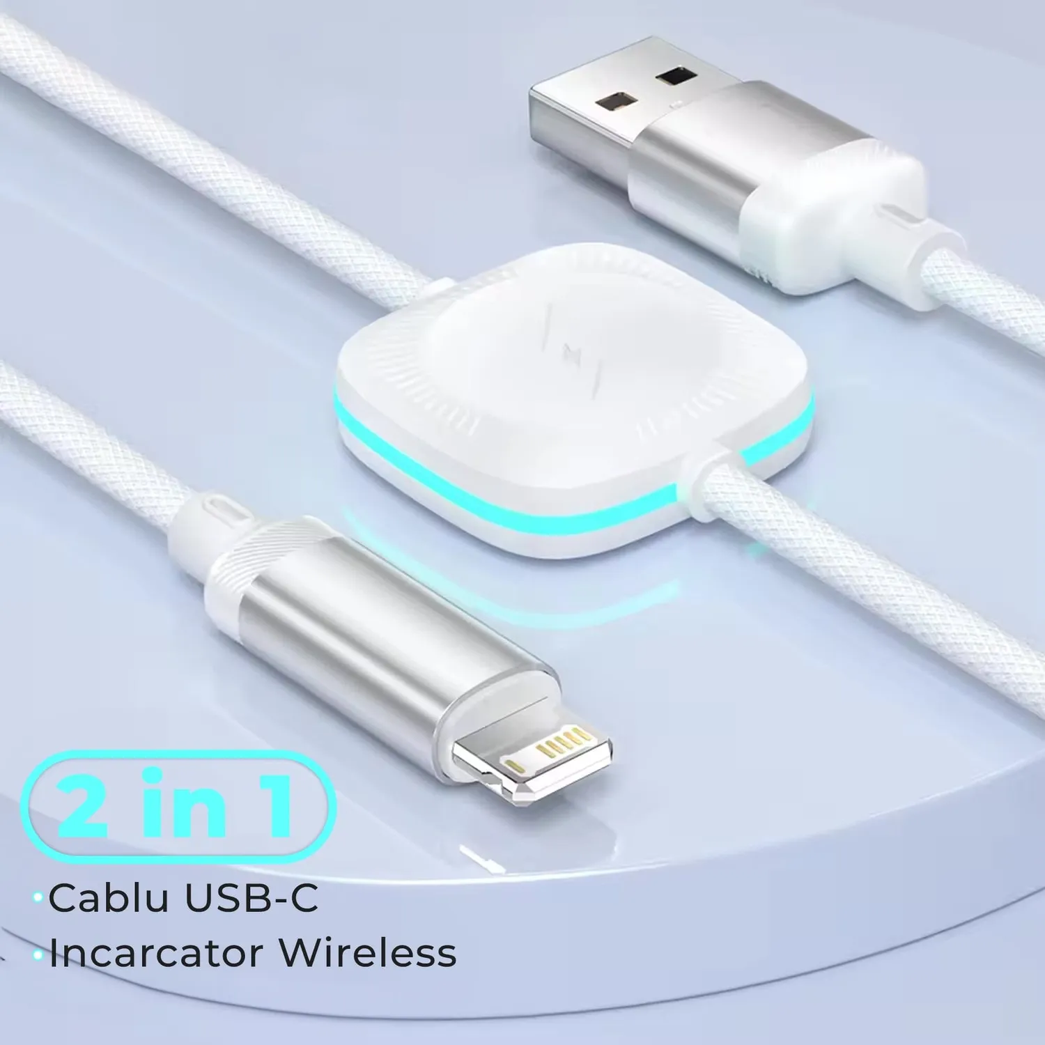 Timebox 2 în 1 cablu încărcare USB-C 1,2m alb