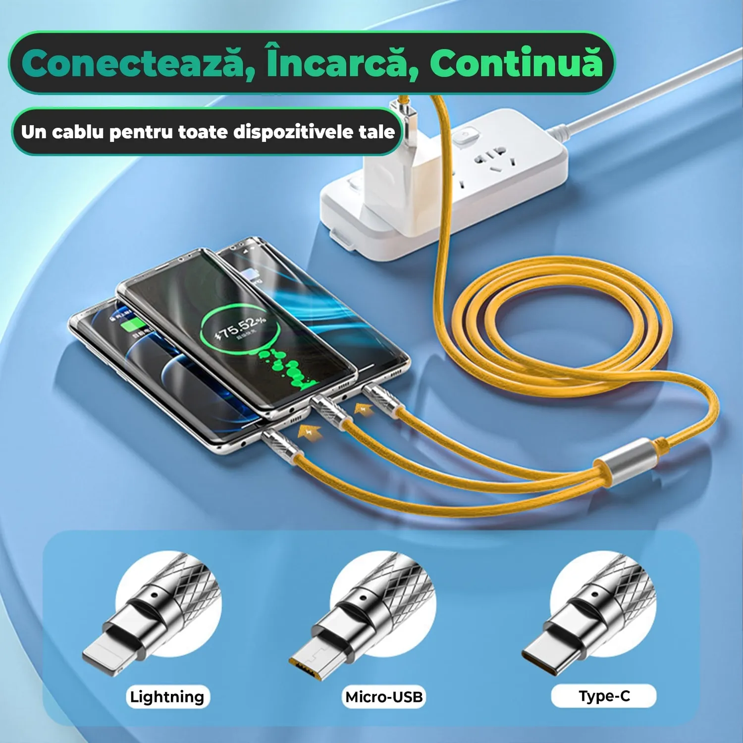 Timebox 3 in 1 120W cablu incarcare rapida 1,2m galben