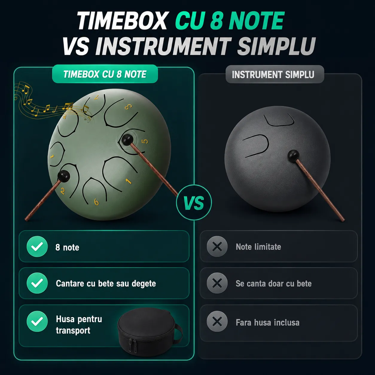 Timebox Steel Tongue Drum tamburina verde 15 cm 8 note