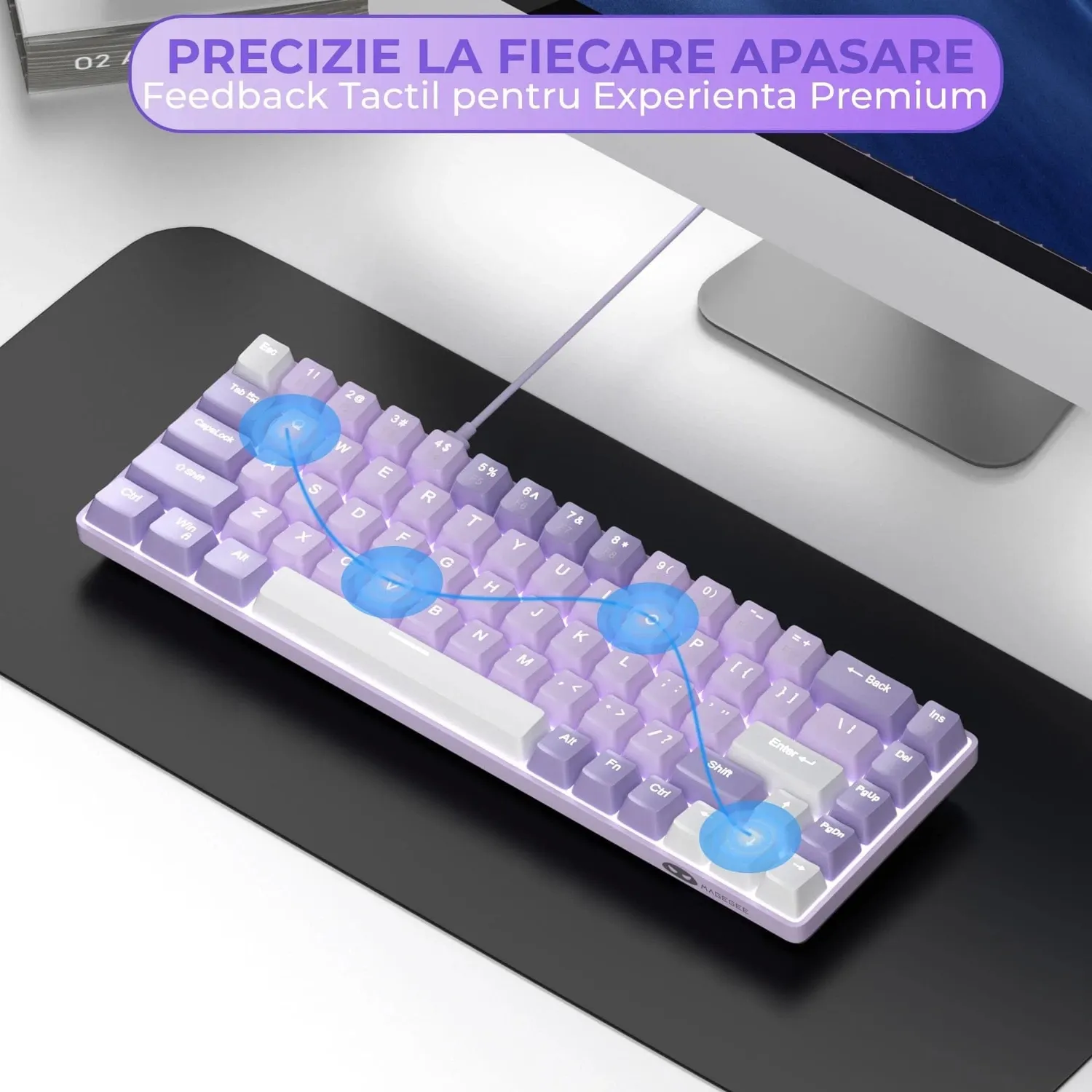 Set gaming Timebox 60% Violet Switch tastatura wireless alb