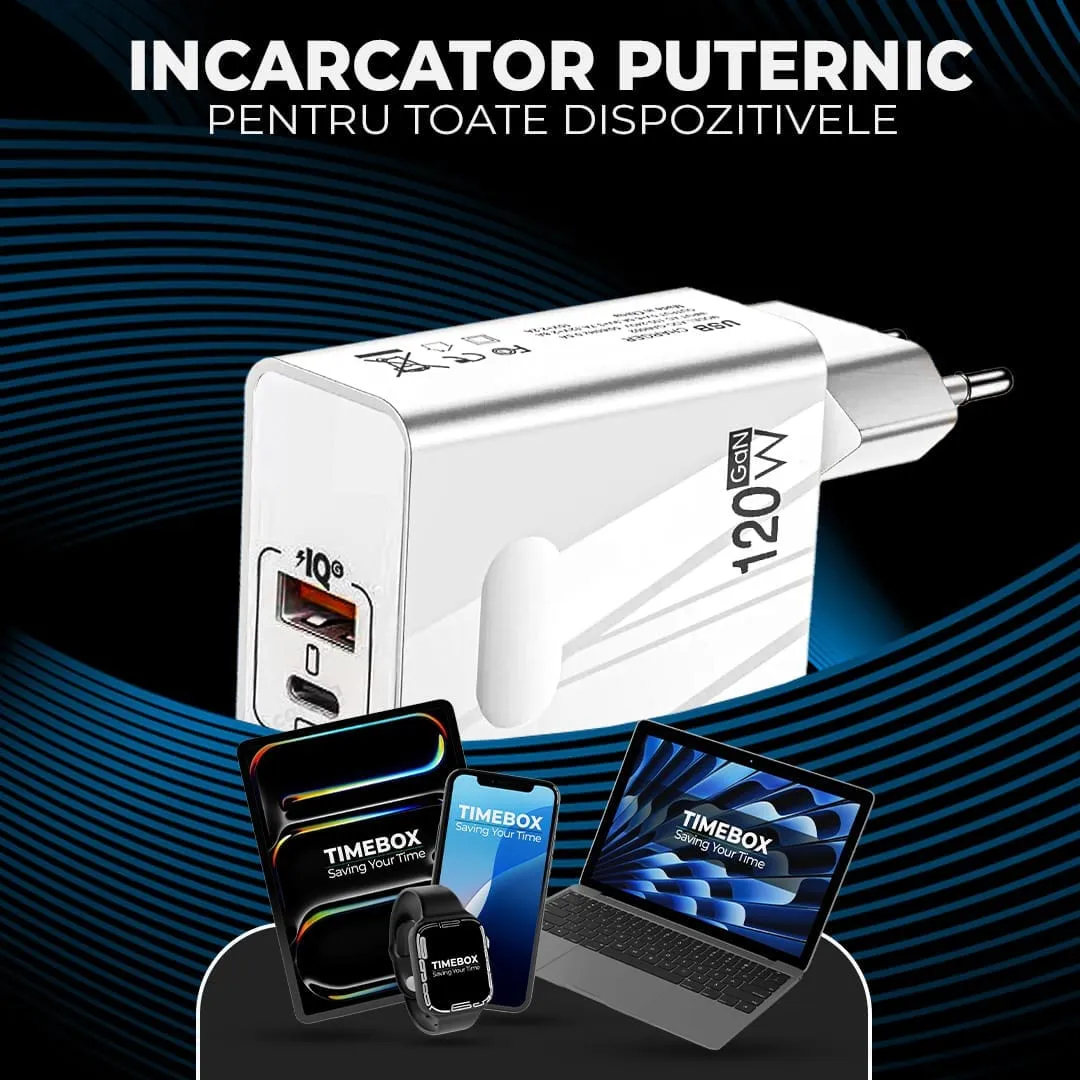Timebox 120W incarcator retea 2 porturi alb fast charge