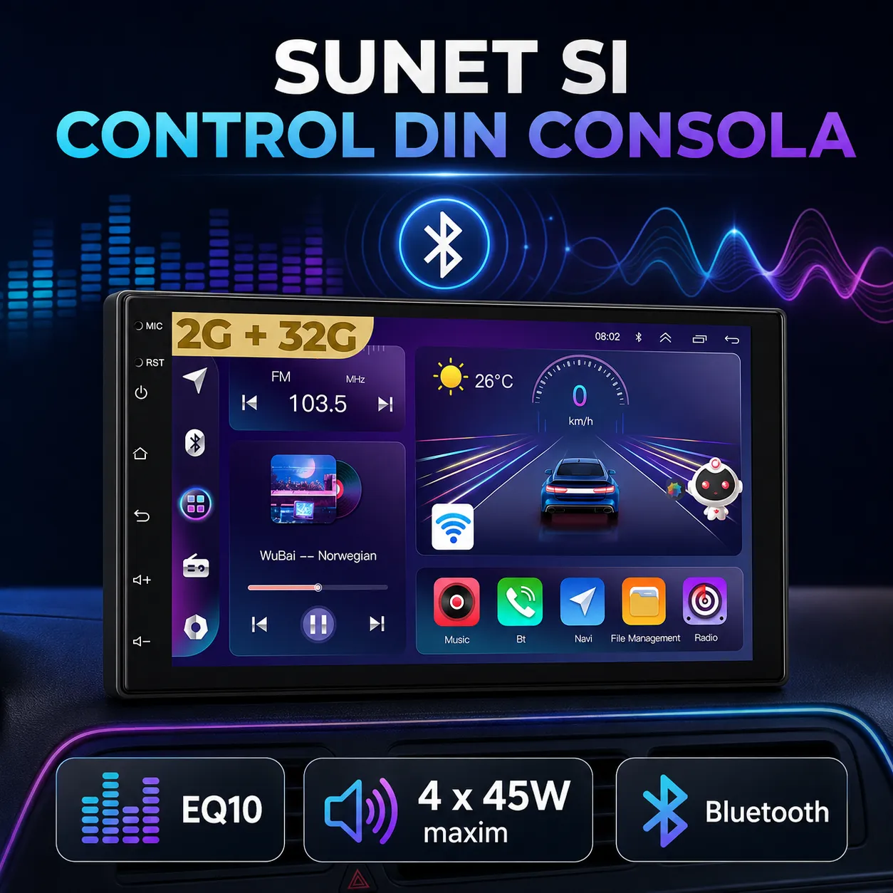Timebox navigație auto 7 inch CarPlay wireless 2+32G