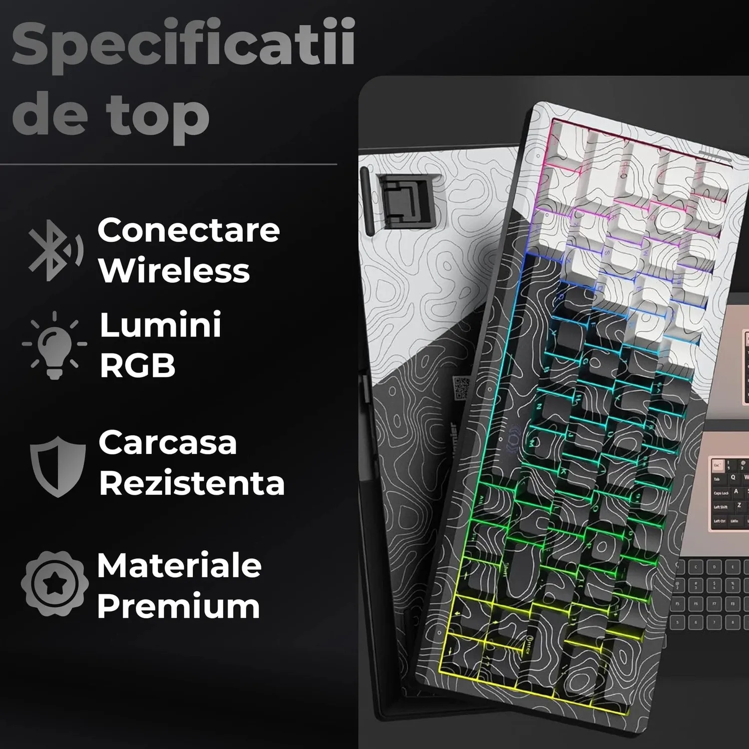 Timebox 60% Tastatură mecanică wireless alb hot-swap RGB