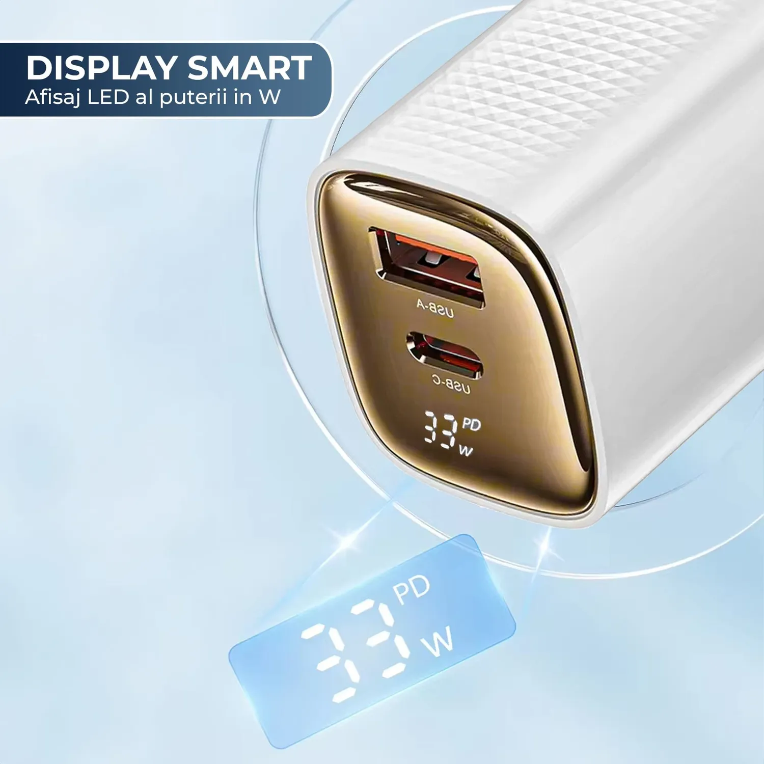 Timebox 33W incarcator retea 2 porturi Type-C USB alb