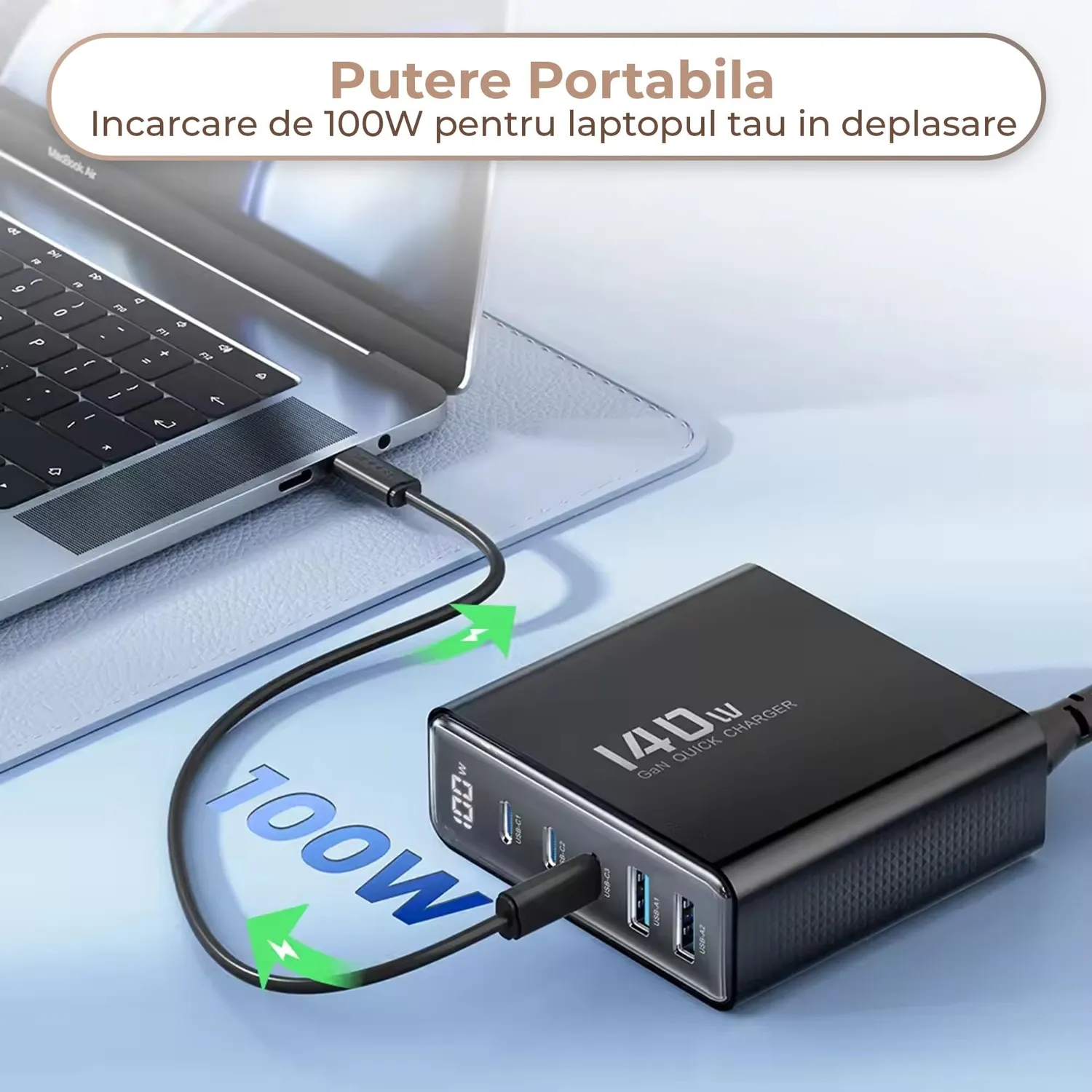 Incarcator retea Timebox 140W 5 porturi auriu LED