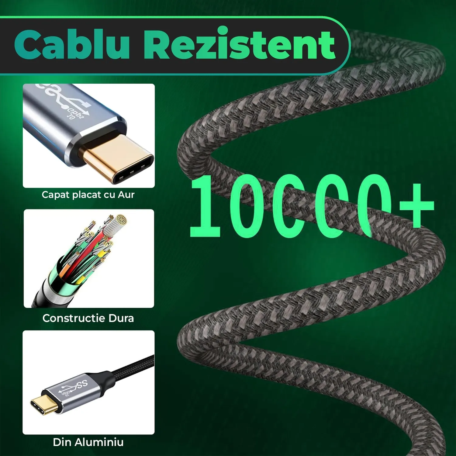 Timebox Cablu Type-C la Type-C 100W 2m USB 3.2 10Gbps