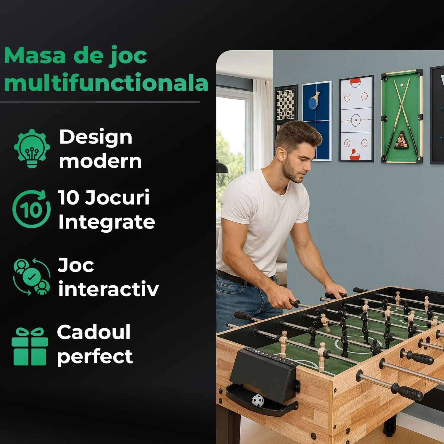 Timebox masa joc 10-in-1 biliard foosball compacta