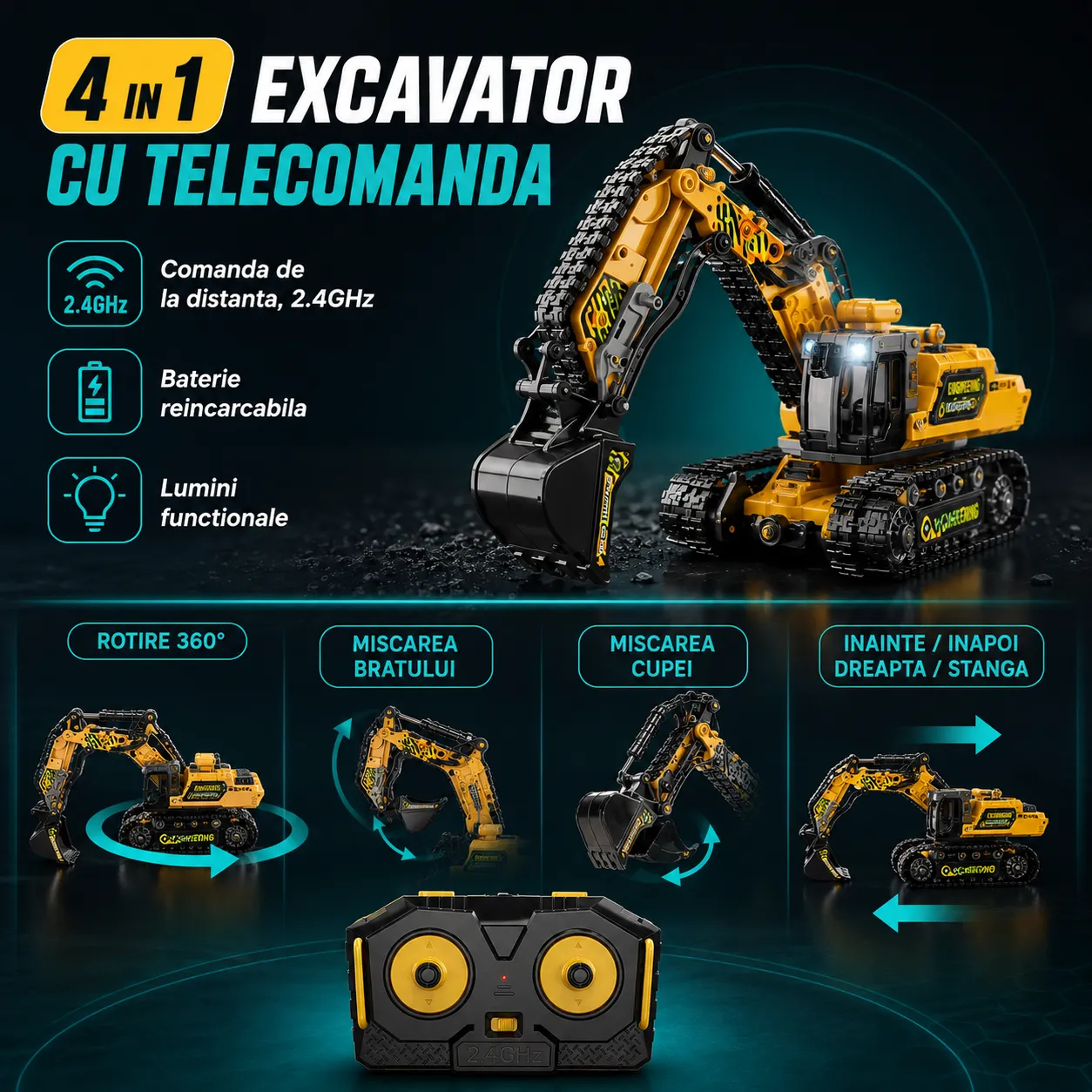 Timebox Excavator jucarie STEM 4 in 1 Galben 7-14 ani