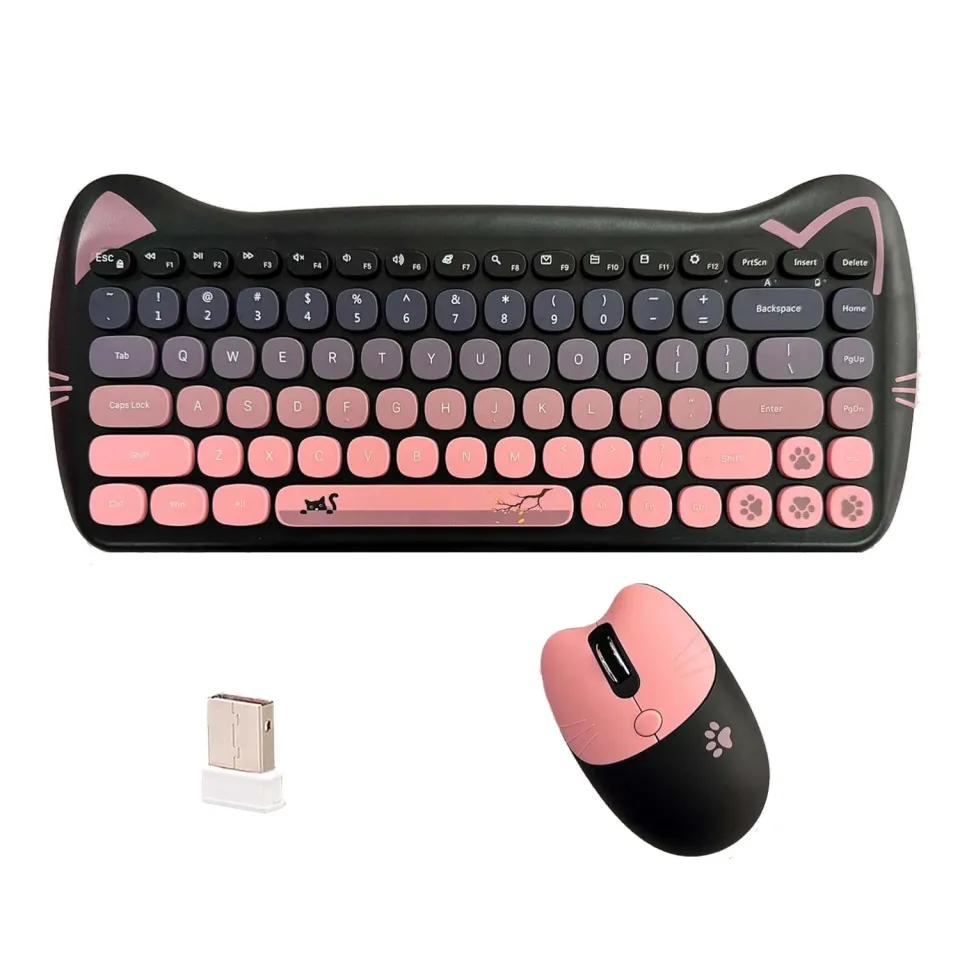 Timebox set tastatura mouse wireless 2.4GHz roz silentios