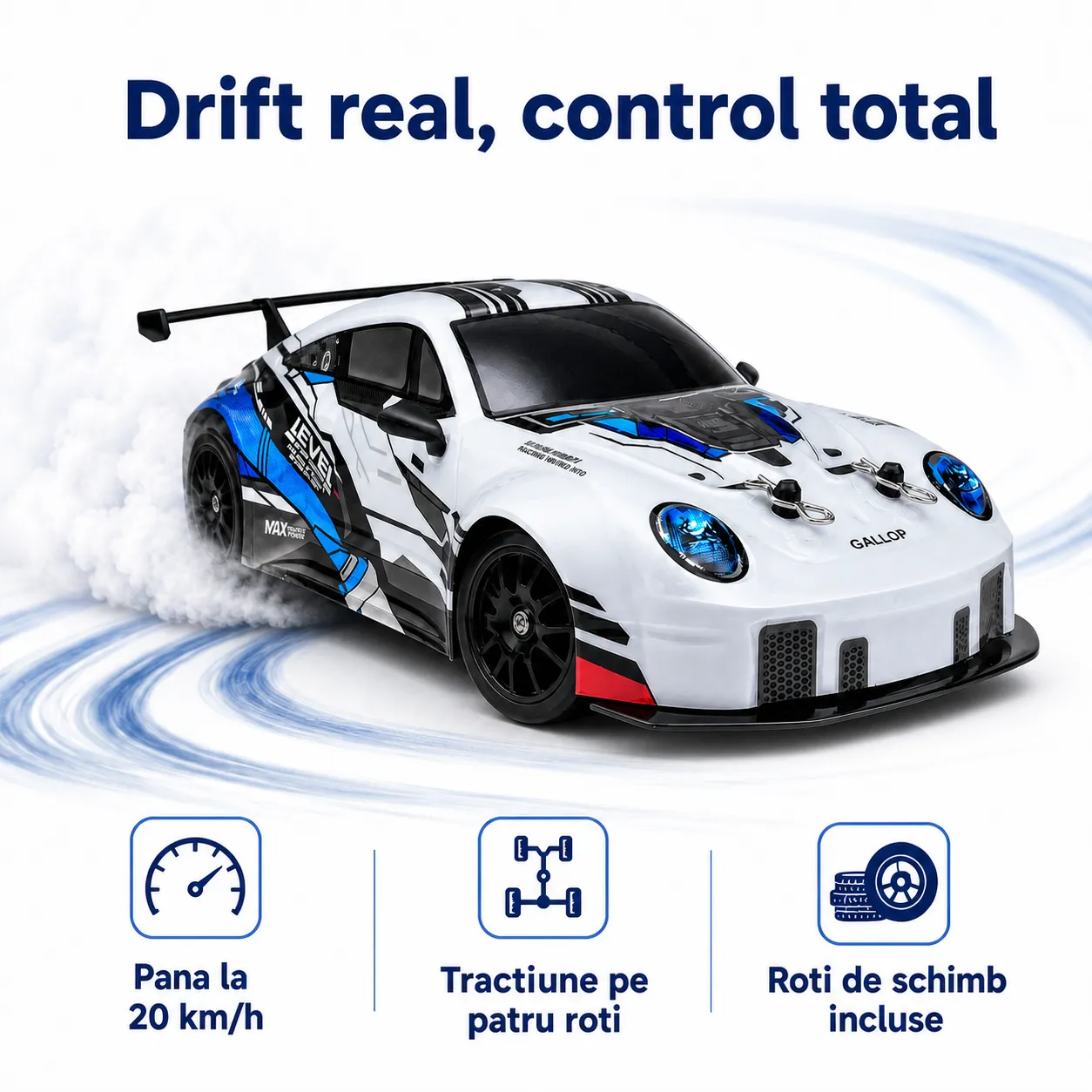 Timebox Drift Car 1:24 masina RC 4WD 20km/h gri LED