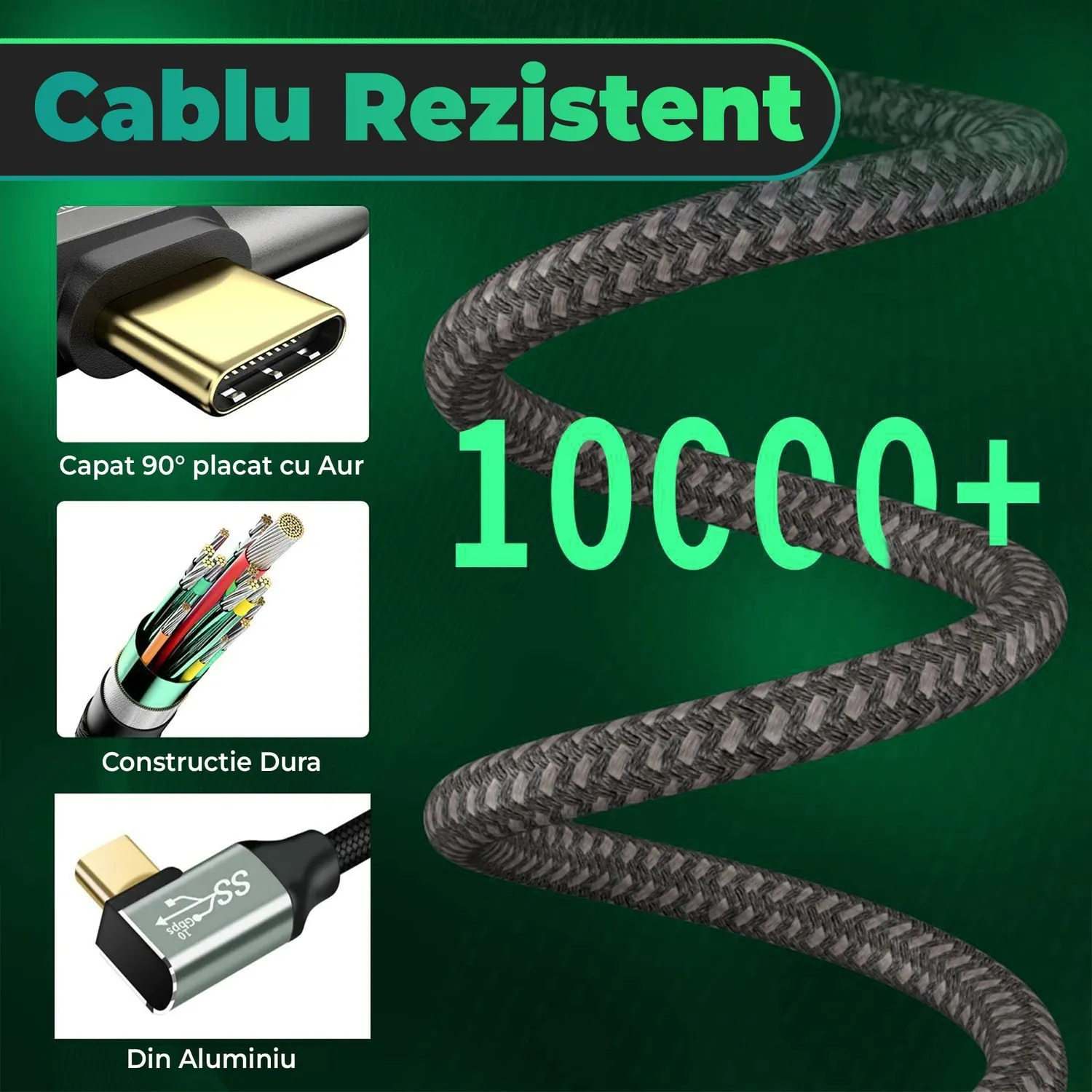 Cablu Timebox USB-C la USB-C 100W 2m gri 10Gbps