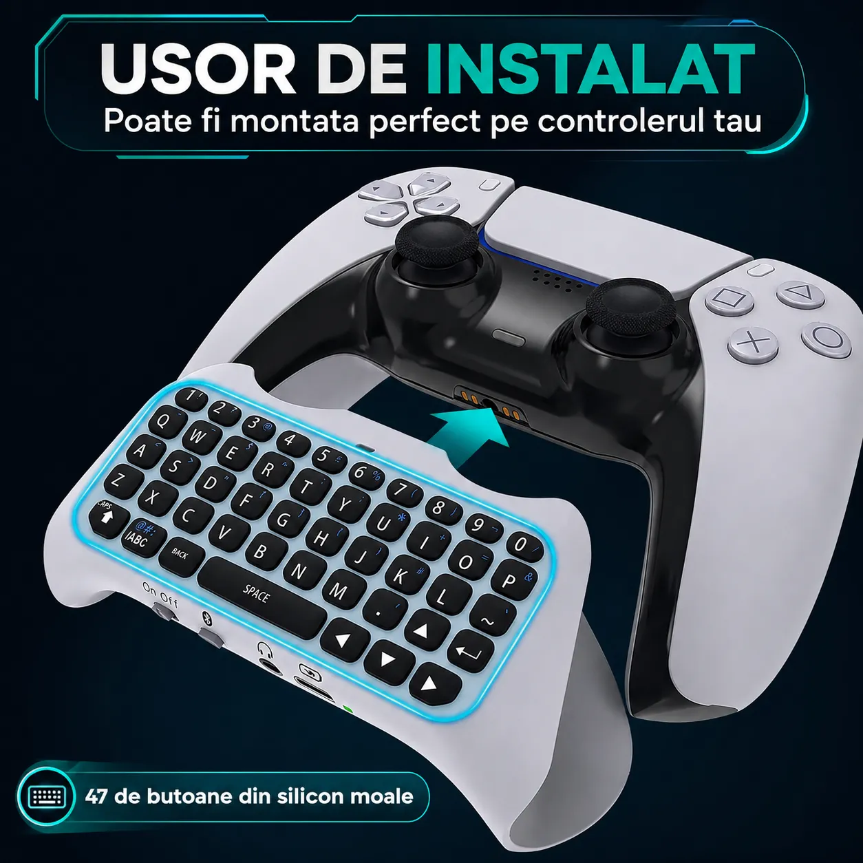 Timebox Chatpad Tastatura Wireless PS5 Bluetooth Alb