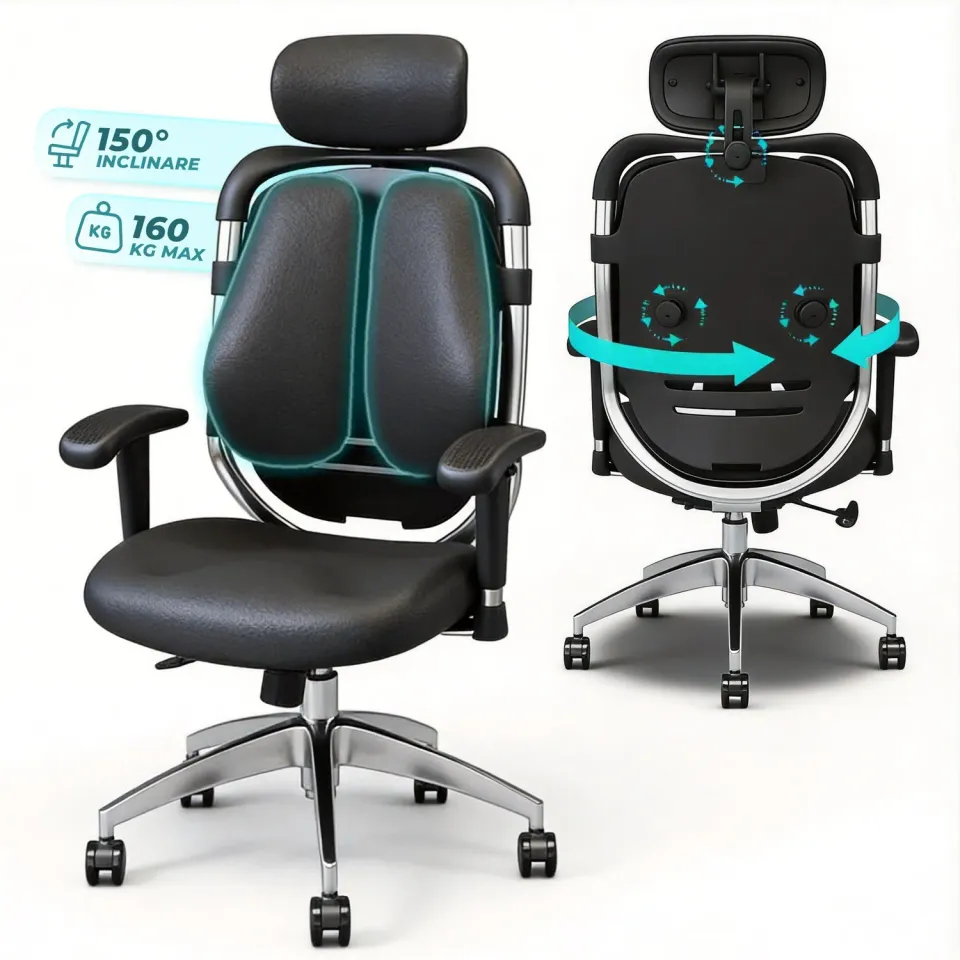Timebox Scaun Ergonomic Birou Bi-Spine 3D Negru
