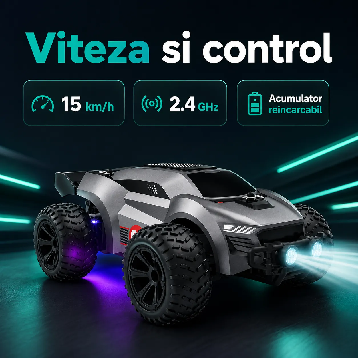 Timebox 2.4G masina teleghidata argintiu LED