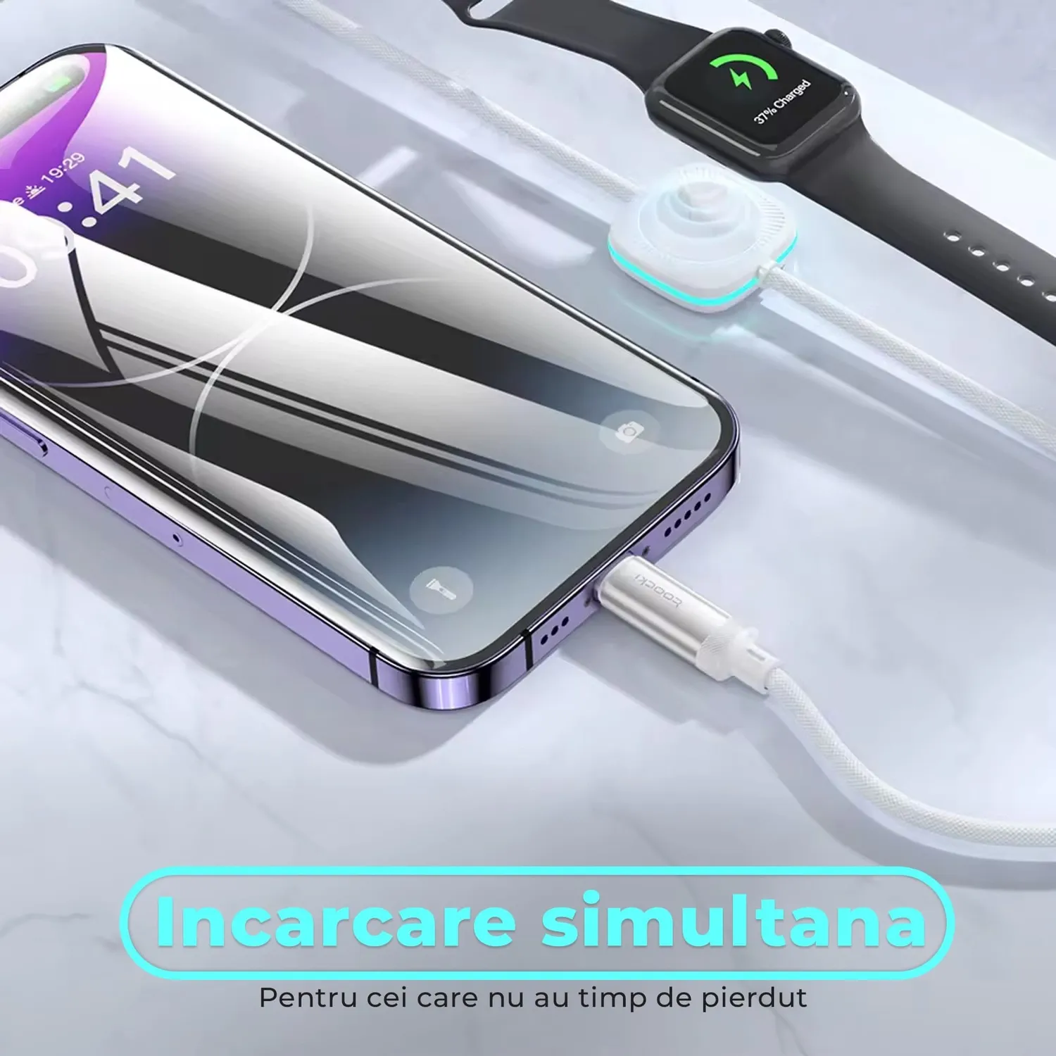Timebox 2 în 1 cablu încărcare USB-C 1,2m alb