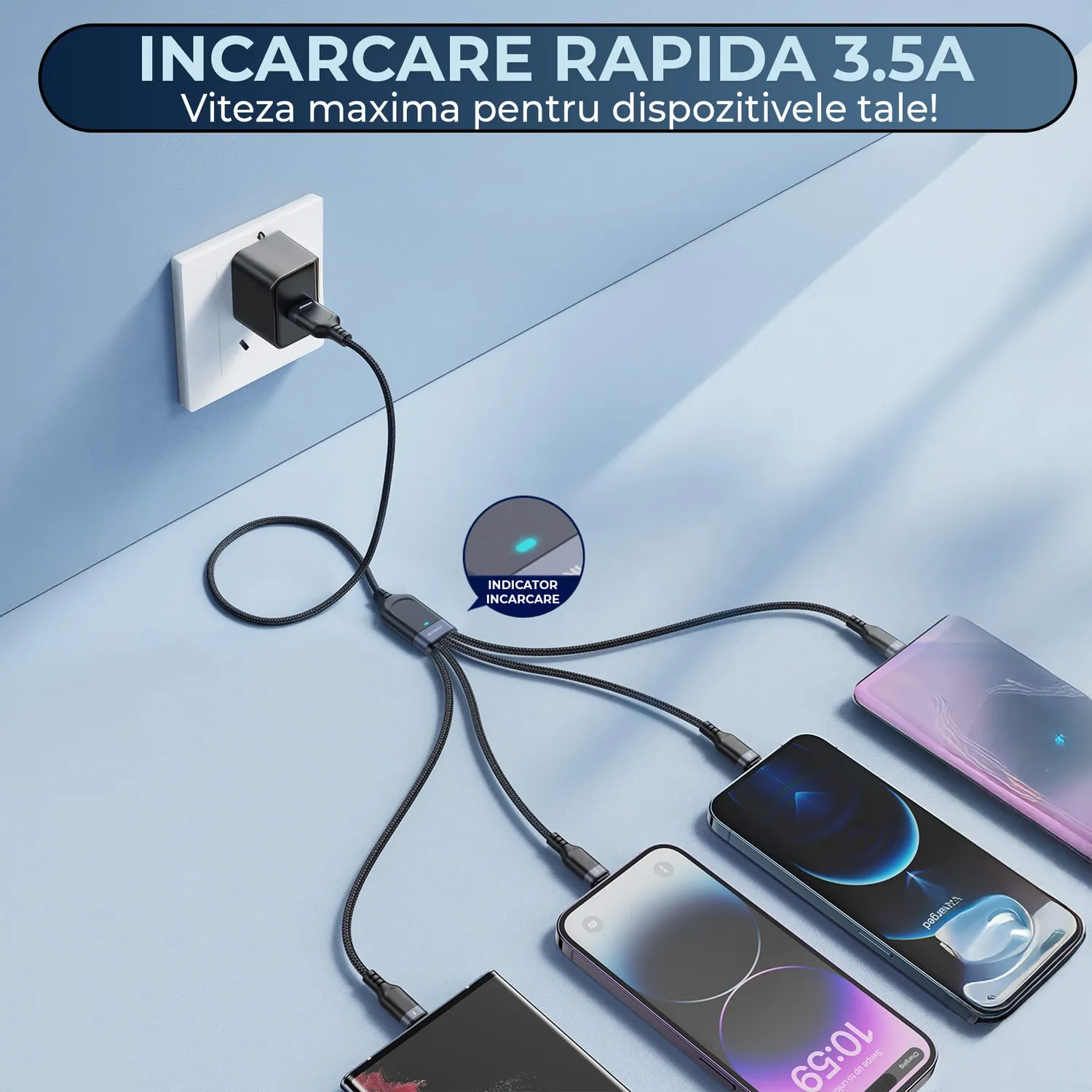 Timebox 4 in 1 cablu negru 1.2m 3.5A rapid