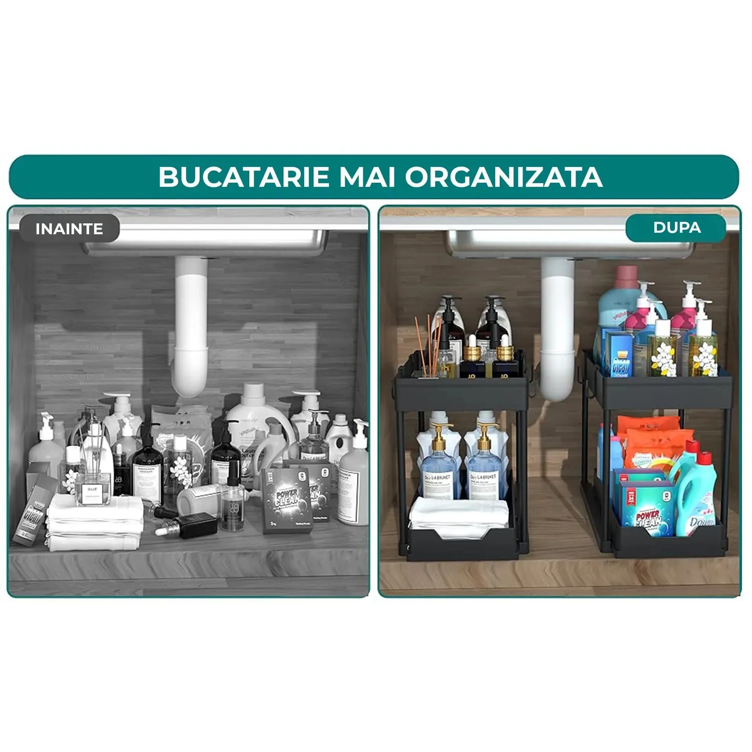 Timebox 2 Niveluri organizator dulap negru 15kg glisant