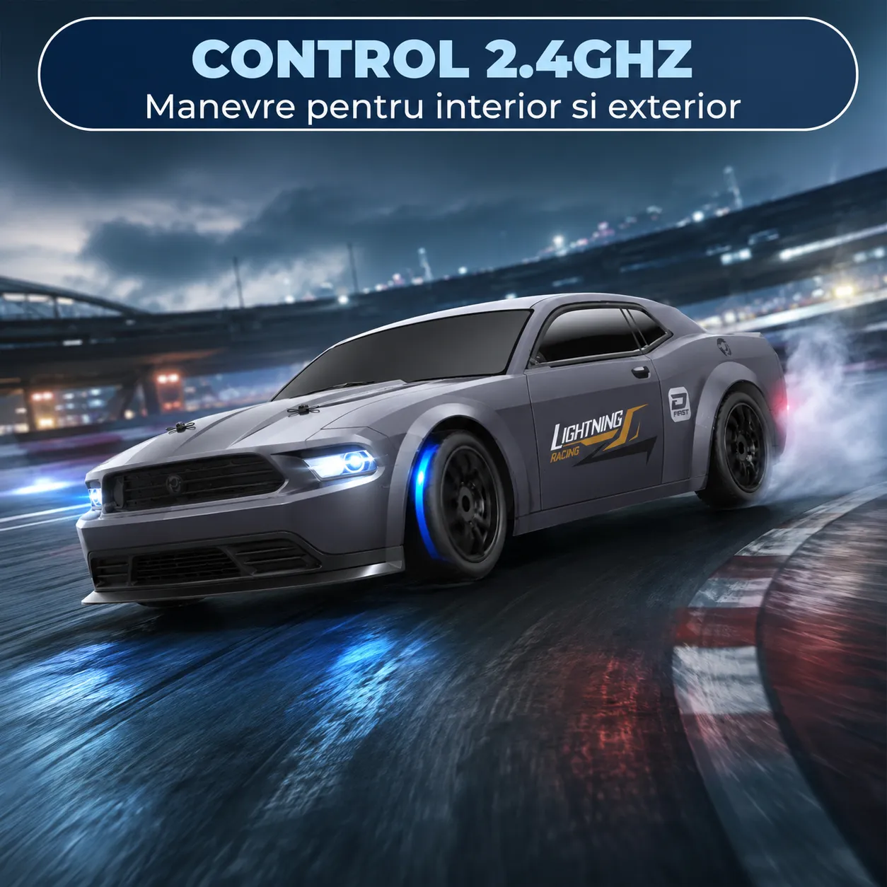 Timebox masina RC drift 1:43 gri cu telecomanda