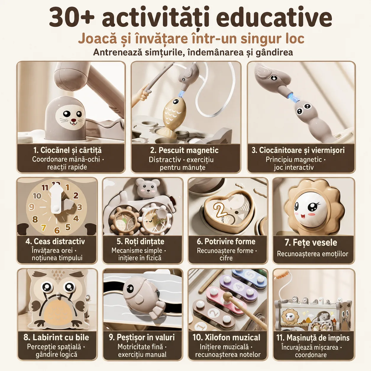 Timebox Cub Educativ 6 Fete Bufnita Crem 30+ activitati