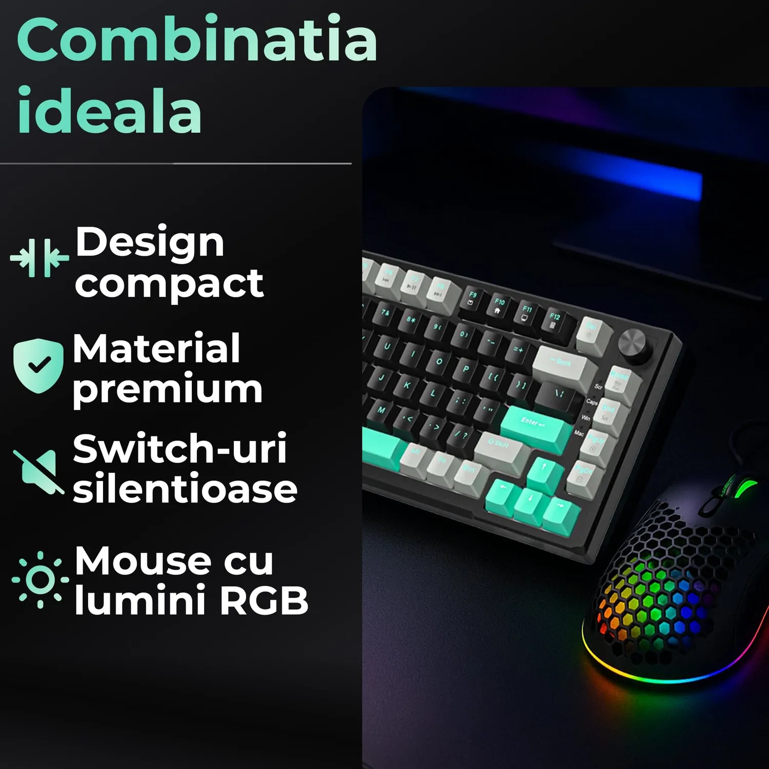 Timebox Gaming 75% set tastatura Blue Switch + mouse negru