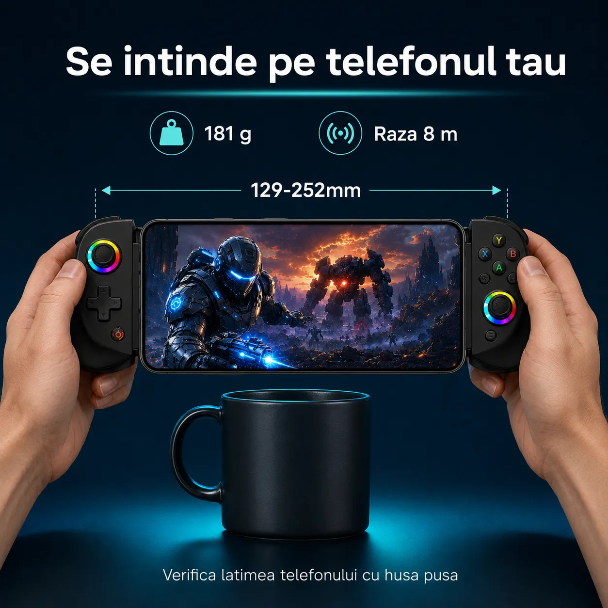 Timebox gamepad wireless Hall Bluetooth 5.0 RGB negru