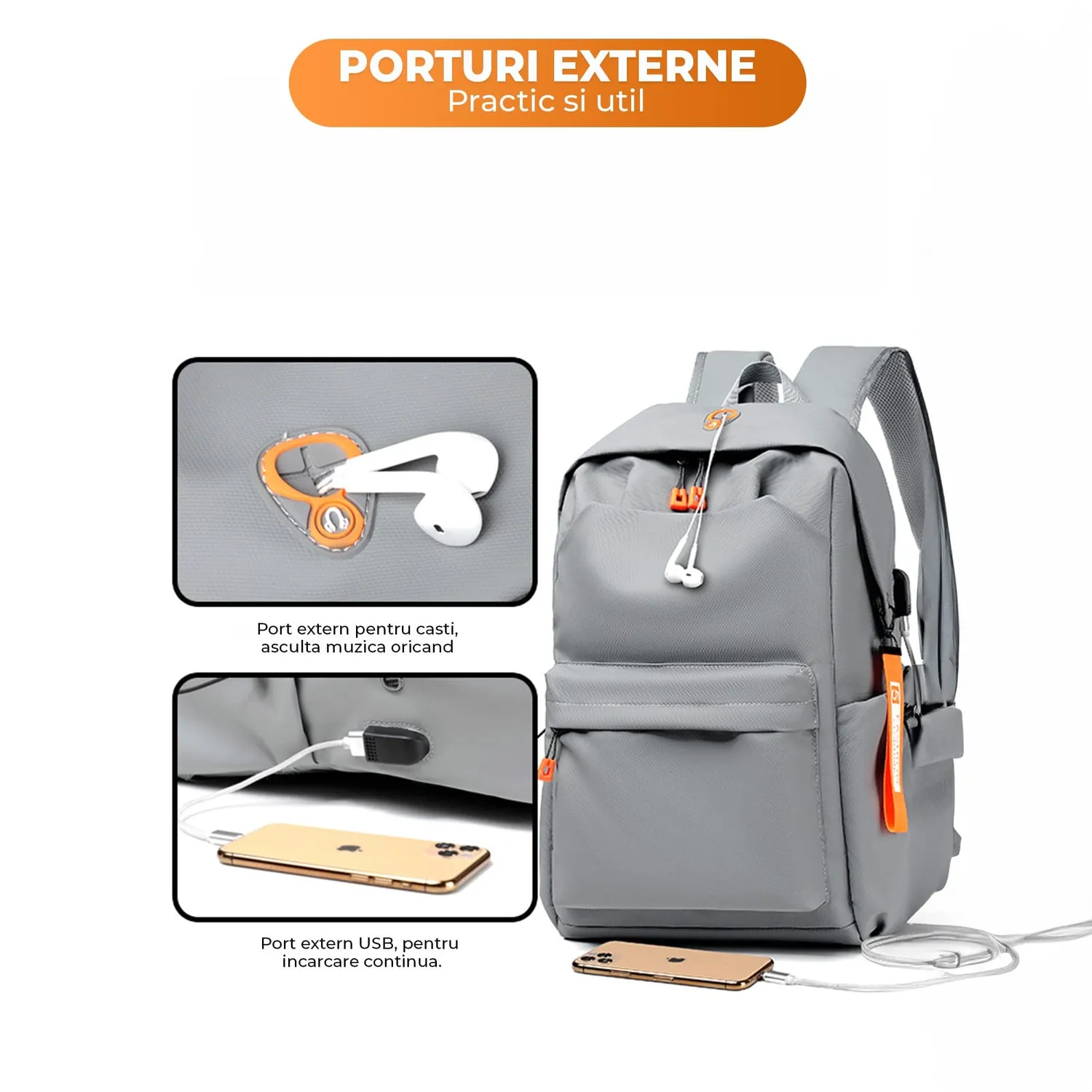 Timebox Waterproof ghiozdan laptop 16 inch gri 3 compartimente