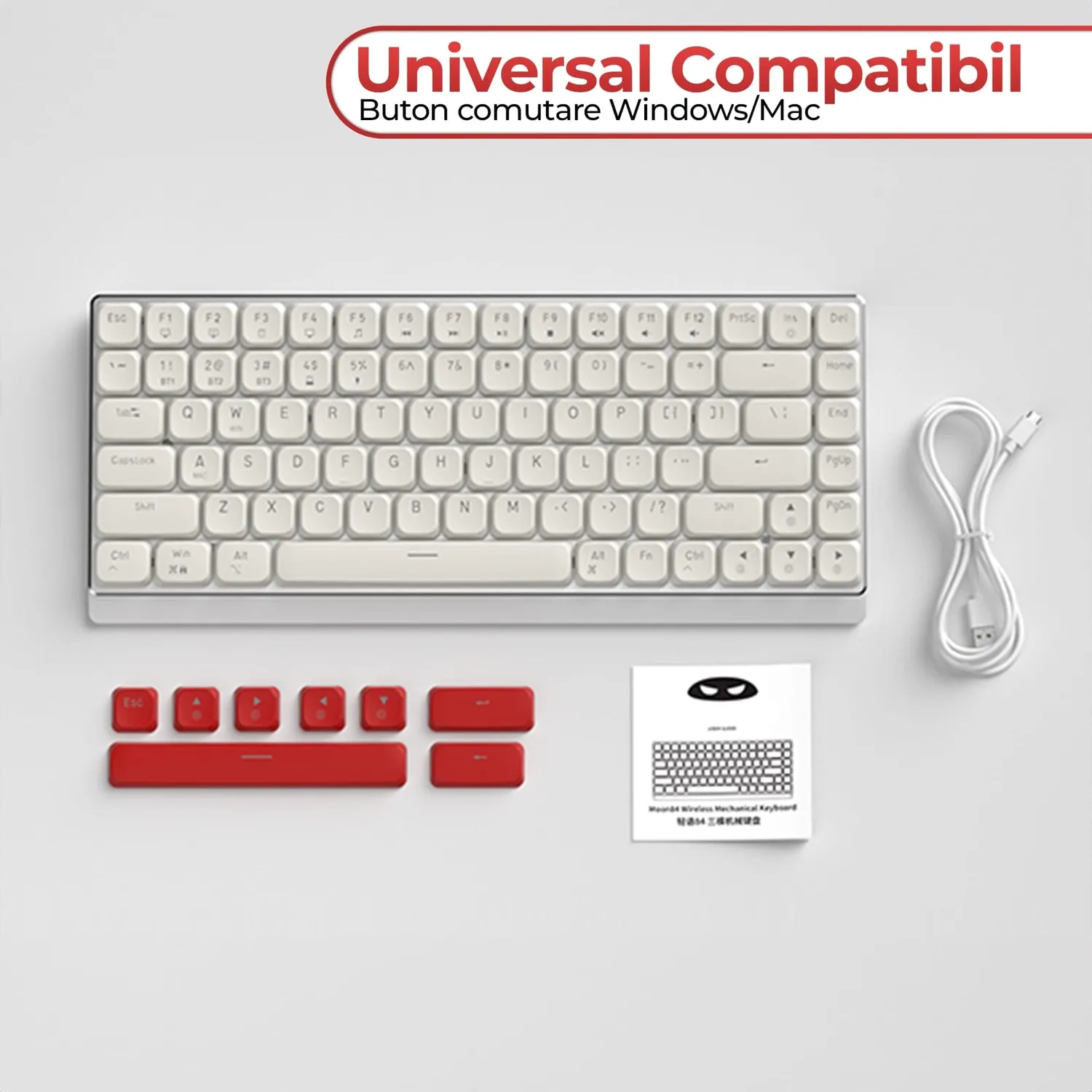 Timebox Tastatura Mecanica Gaming Brown Switch Wireless Alba RGB