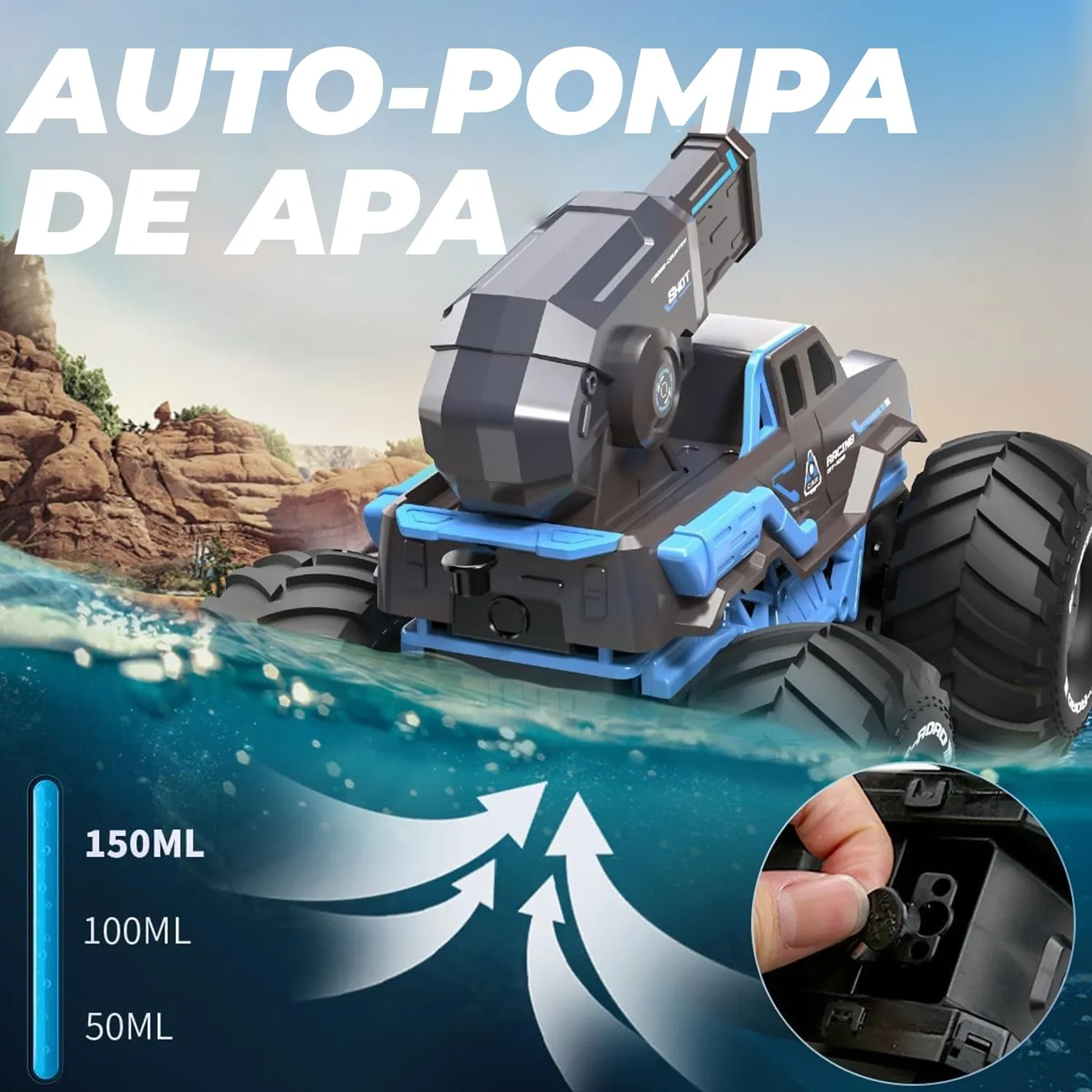 Timebox 3-in-1 masina RC cu jet apa albastra gesturi
