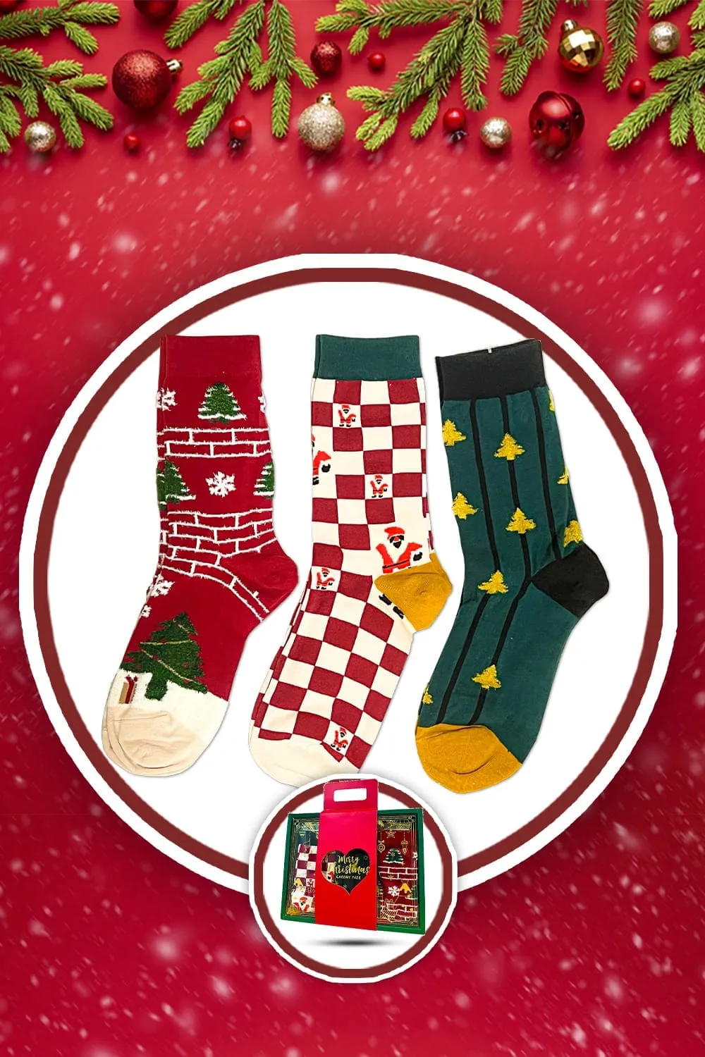 Timebox Set 3 Sosete Craciun Bumbac 95% Festive