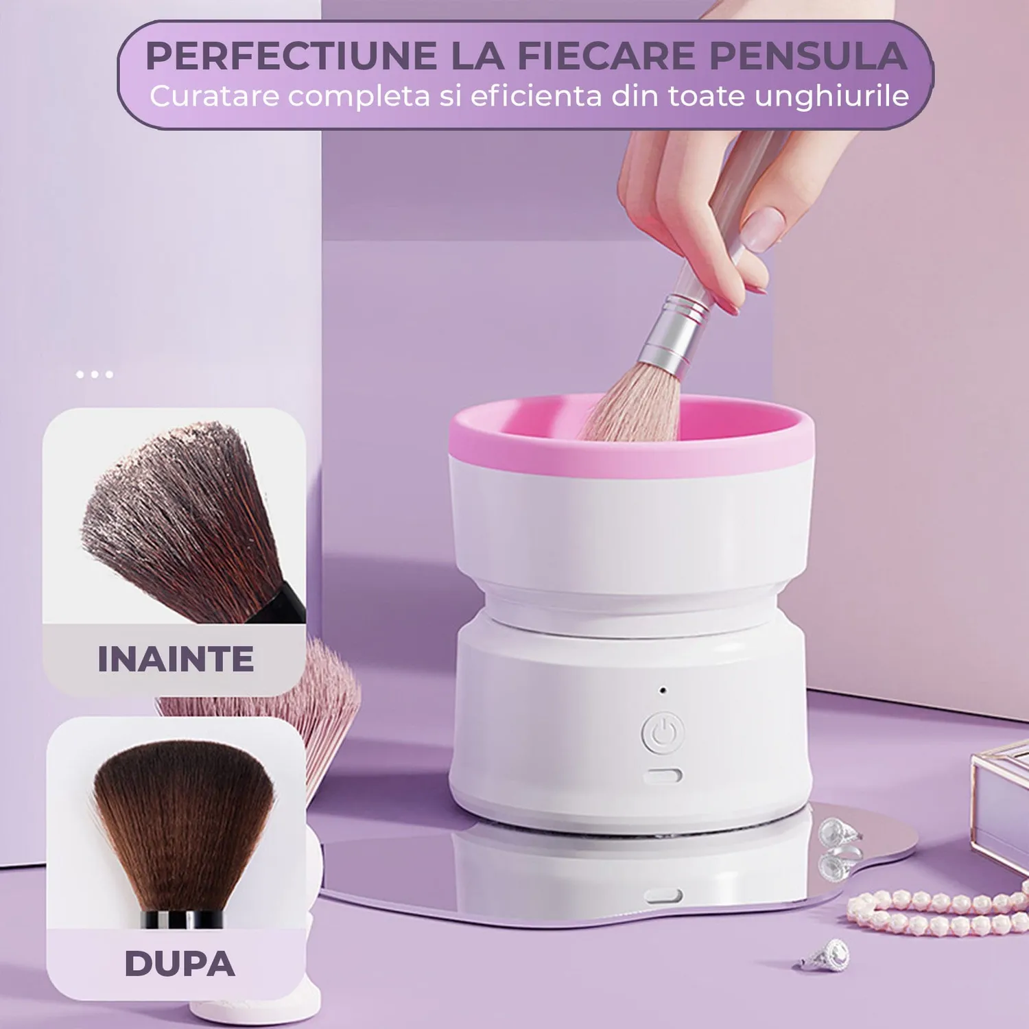 Timebox aparat curățare pensule machiaj alb USB