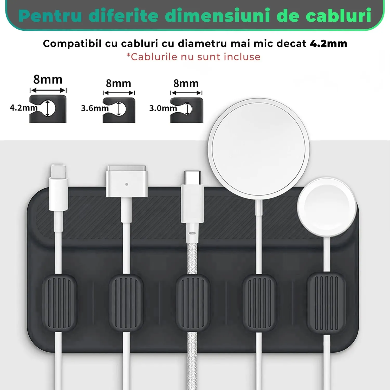 Timebox organizator cabluri magnetic 5 locuri negru silicon