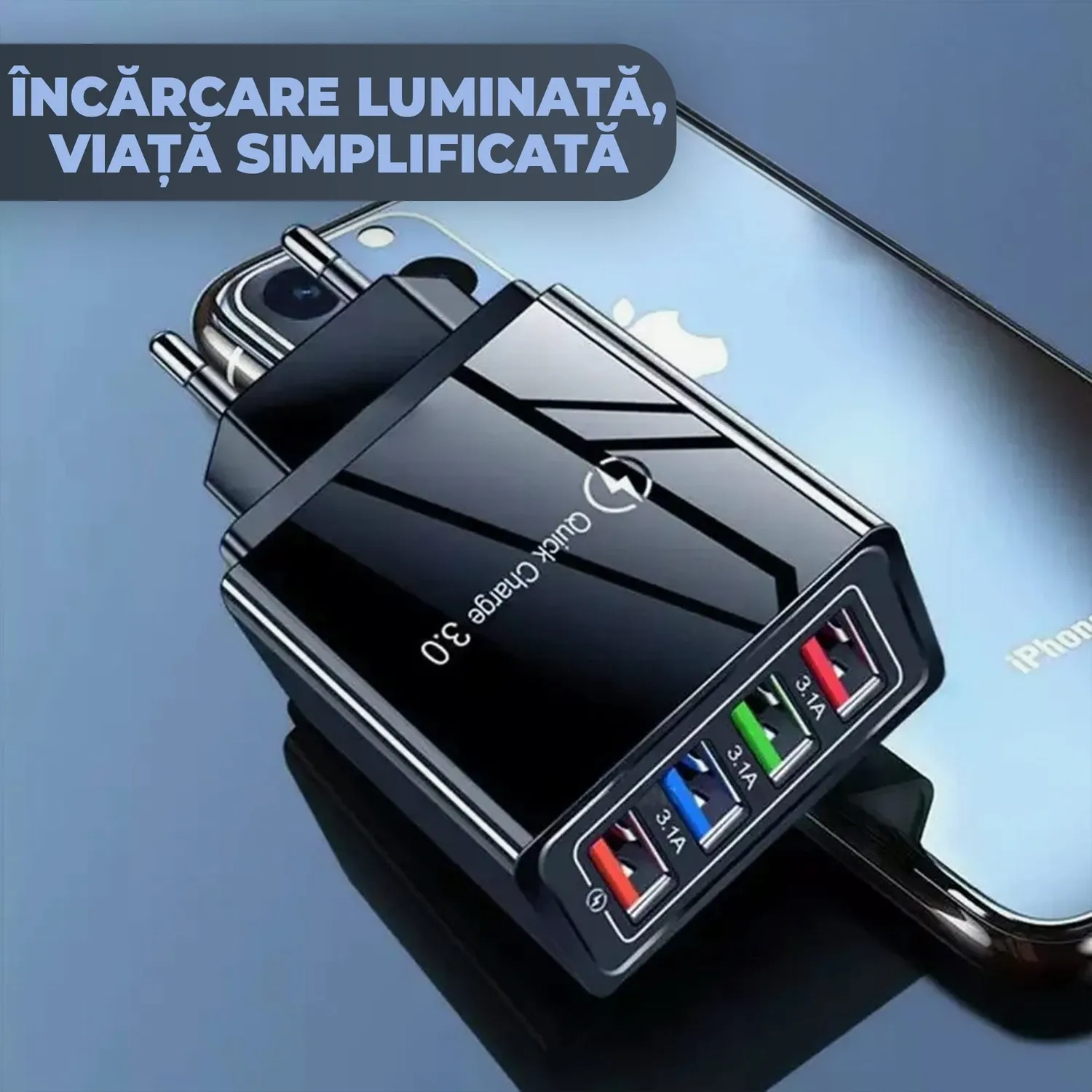 Timebox Incarcator retea 4 porturi 20W negru QC3