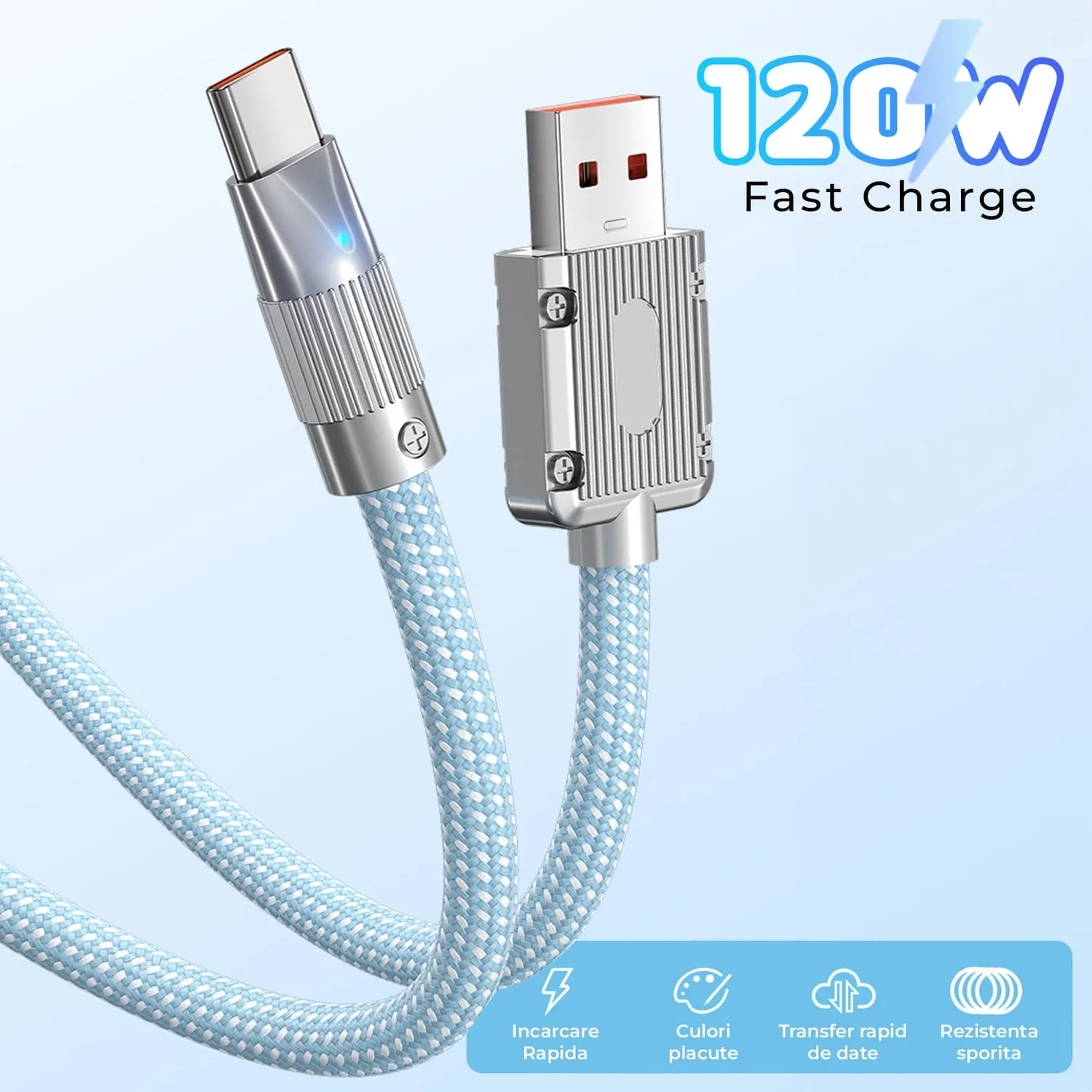 Timebox 120W USB-Type-C cablu date albastru 2 m cu LED