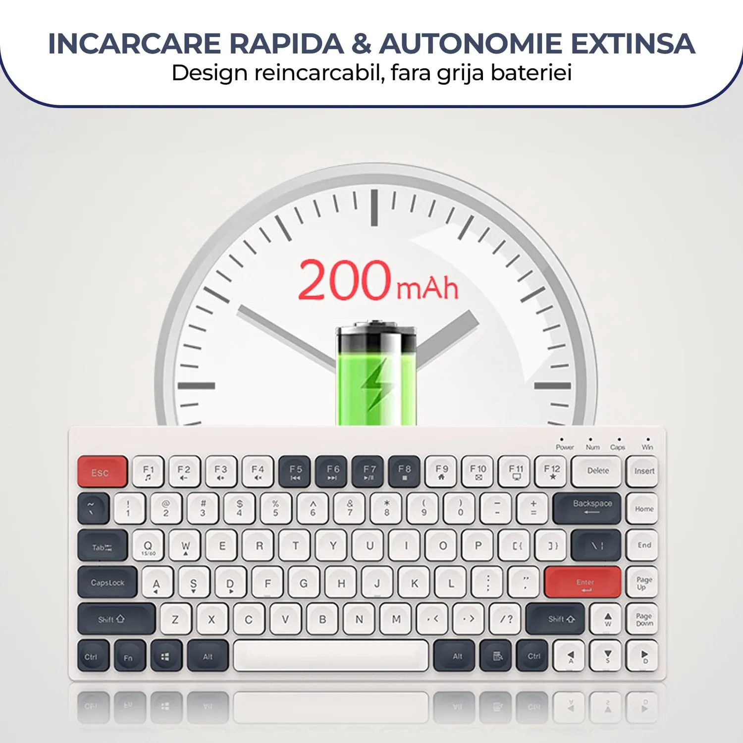 Timebox Tastatură slim wireless alb albastru low-profile