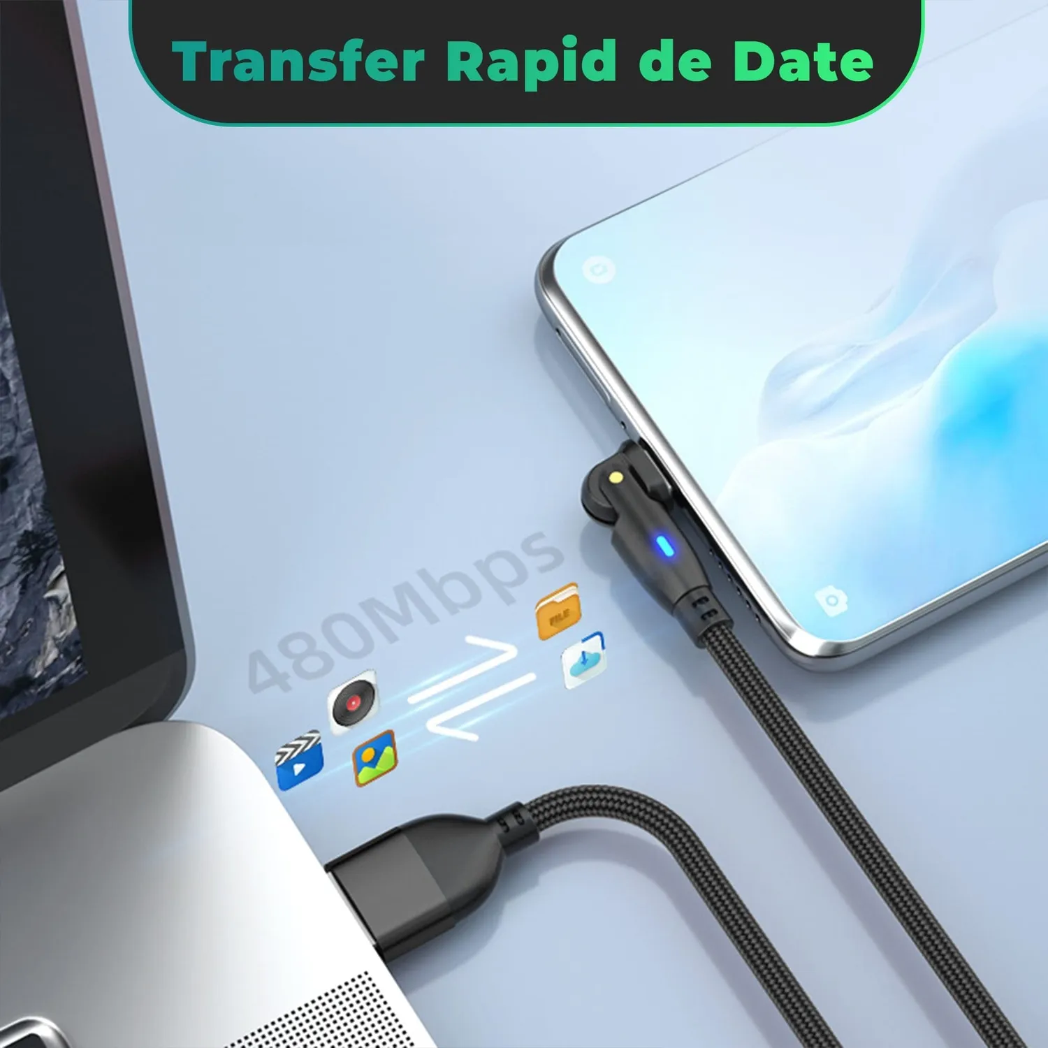 Timebox 60W cablu incarcare USB-C 2m negru rotativ